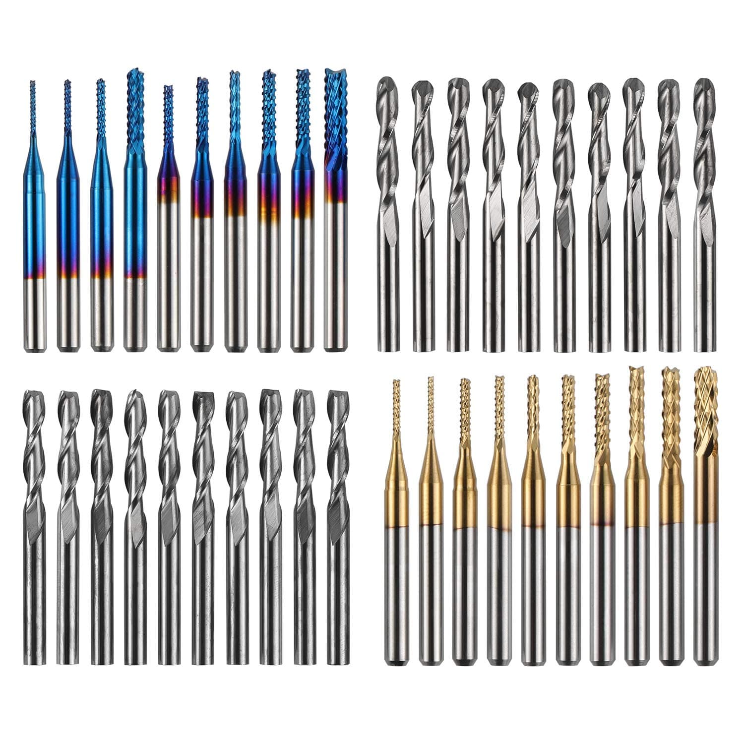 Genmitsu End Mill Set with a Total of 40 Cnc Router Bits,3.175mm (1/8in) Shaft, Cutter with 2 Grooves, Flat and Ball Head Mills