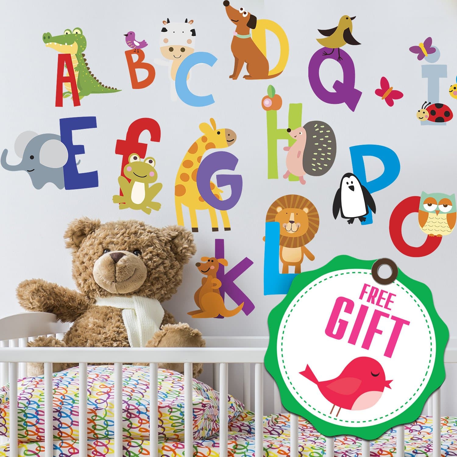 DesignStickers ABC Stickers Alphabet Decals - Animal Alphabet Wall Decals - Classroom Wall Decals - ABC Wall Decals - Wall Letters Stickers - [Gift Included]!
