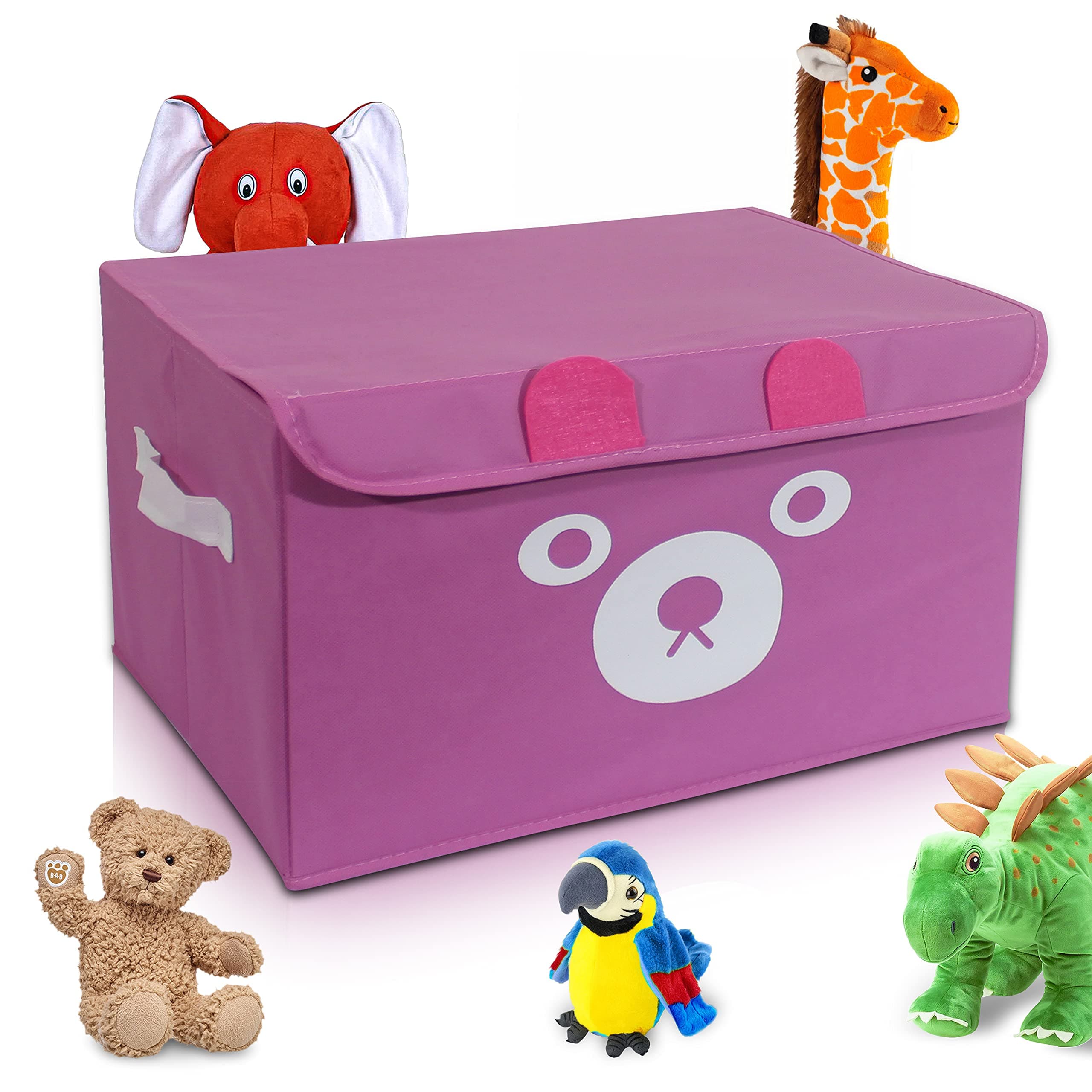 Bear Toy Storage Box for Boys and Girls - "16x12x10" Toy Chest Organizer for Kids - | Collapsible | Handles | Flip-Top Lids | - Fabric Foldable Bin for Playroom - Nursery Room Organization