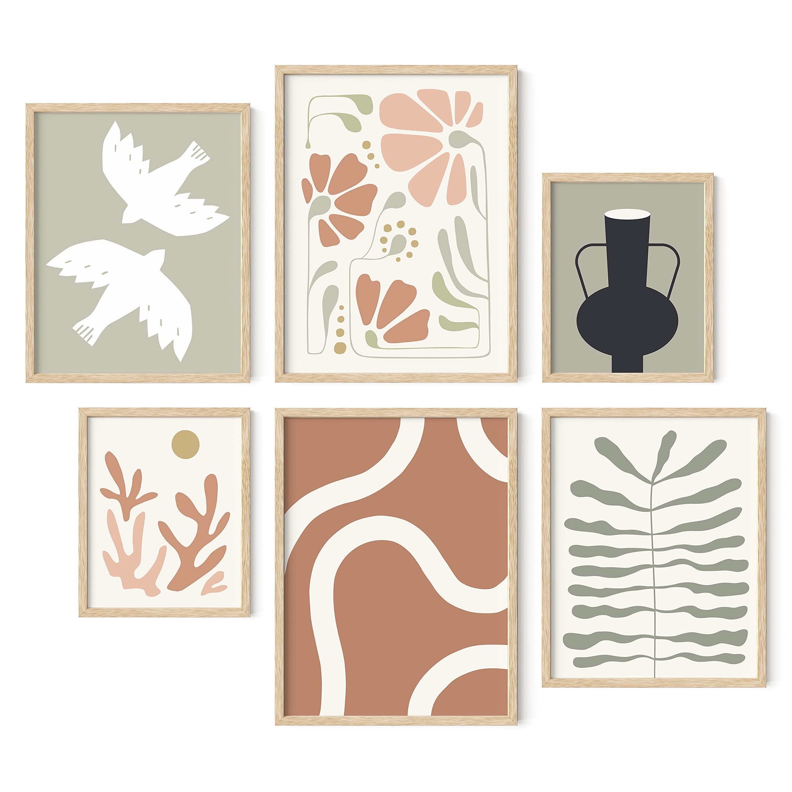 HAUS AND HUES Framed Boho Wall Art Set – Mid-Century Modern Botanical Prints, Neutral Coral Artwork, Gallery Wall Decor (Beige Frame)
