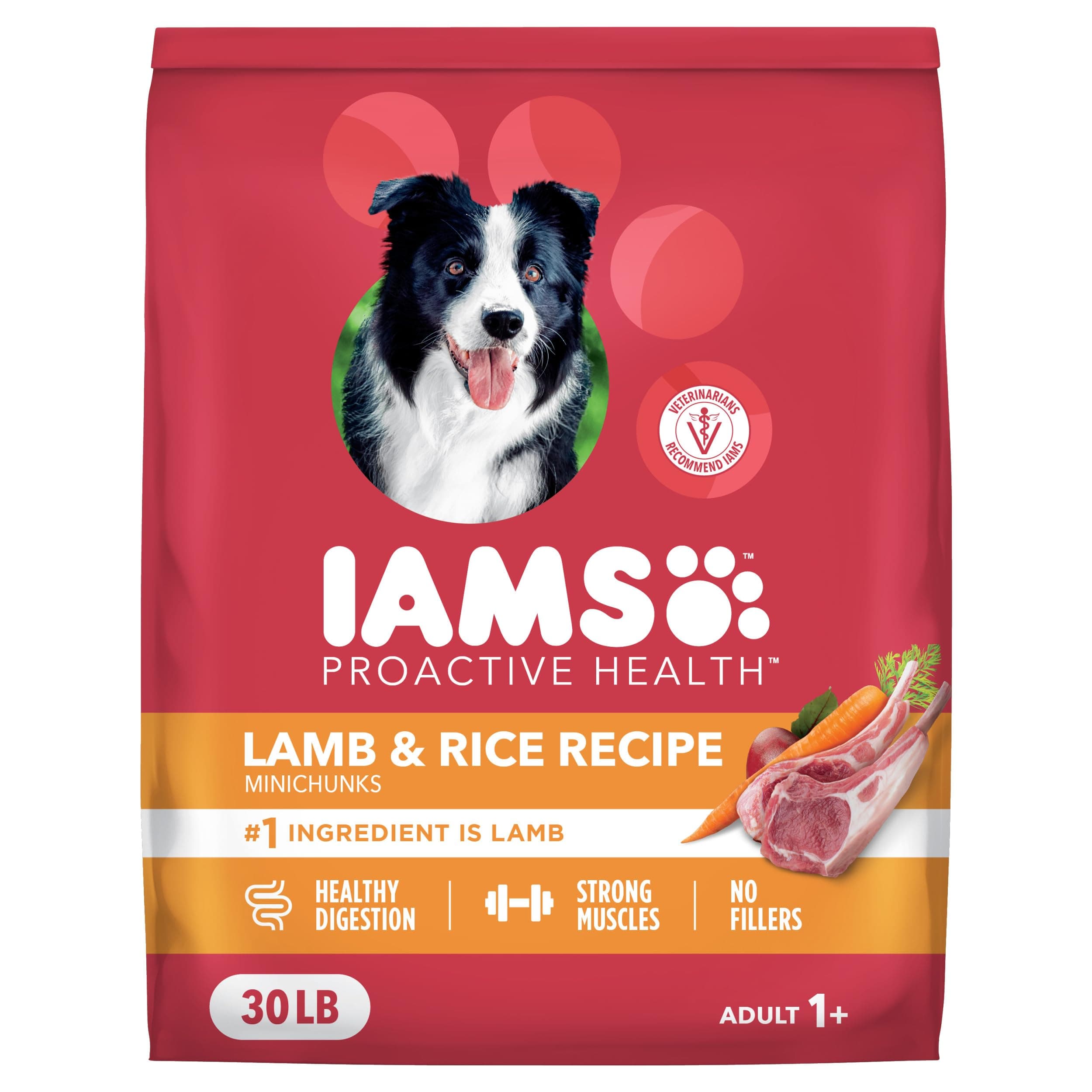 IAMS Proactive Health Dry Dog Food, Adult Dog Food Dry Recipe, Lamb & Rice, 30 lb. Bag