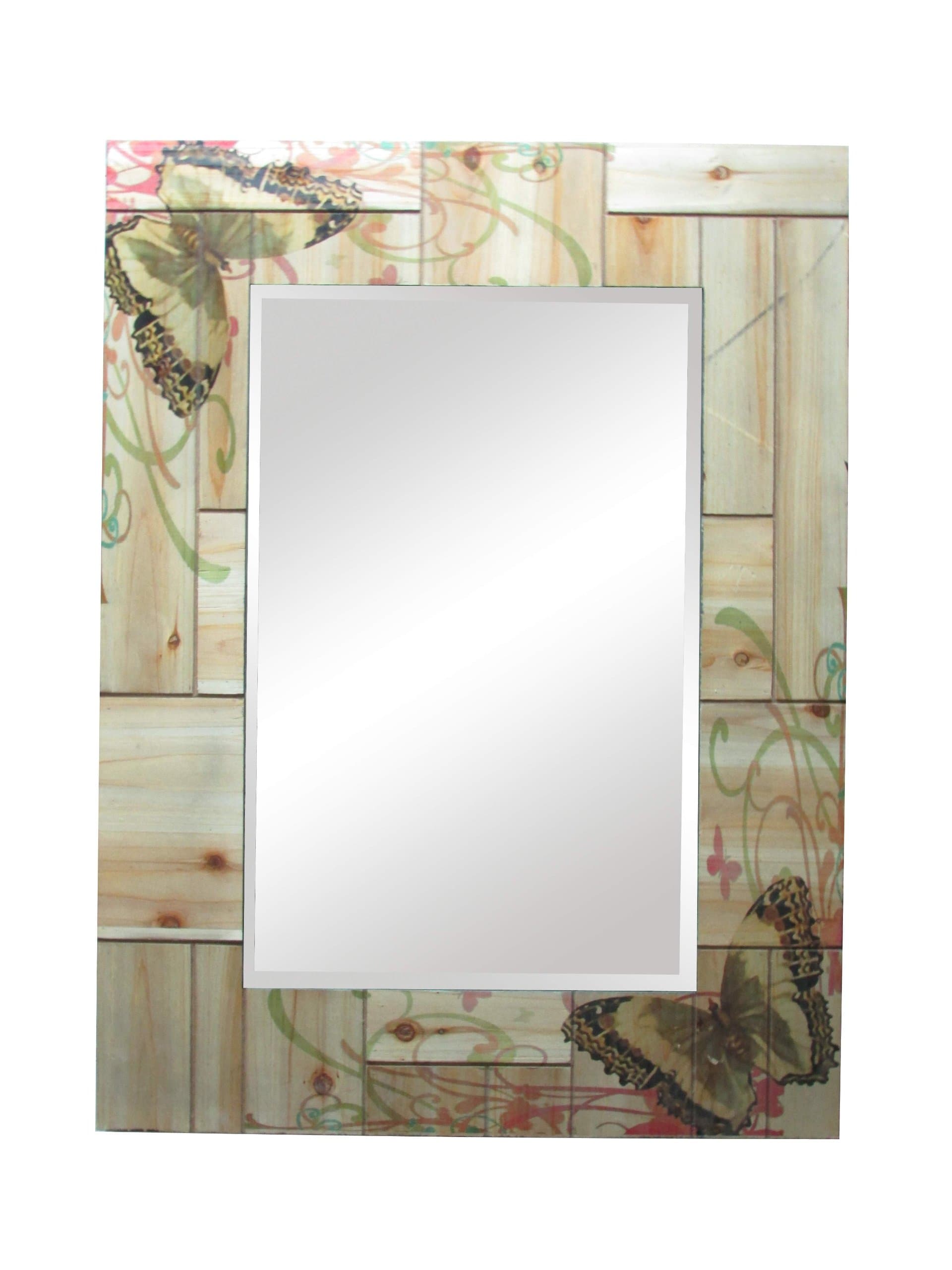 HomeView Design Wall Mirror on Wooden Board with Spring Scene Trimmed Around