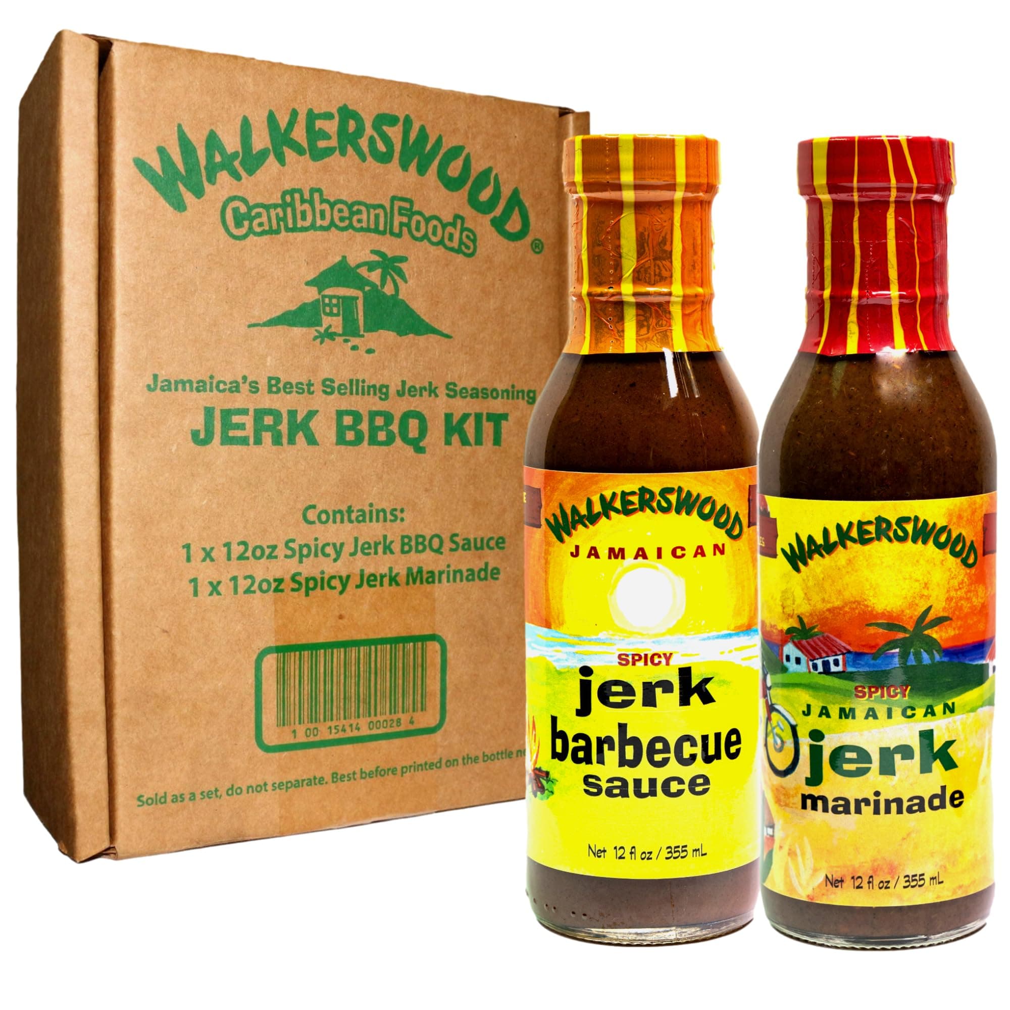 Walkerswood Jerk BBQ Kit - 1 x 12 oz Spicy Jerk BBQ Sauce + 1 x 12 oz Spicy Jerk Marinade (Pack of 2)