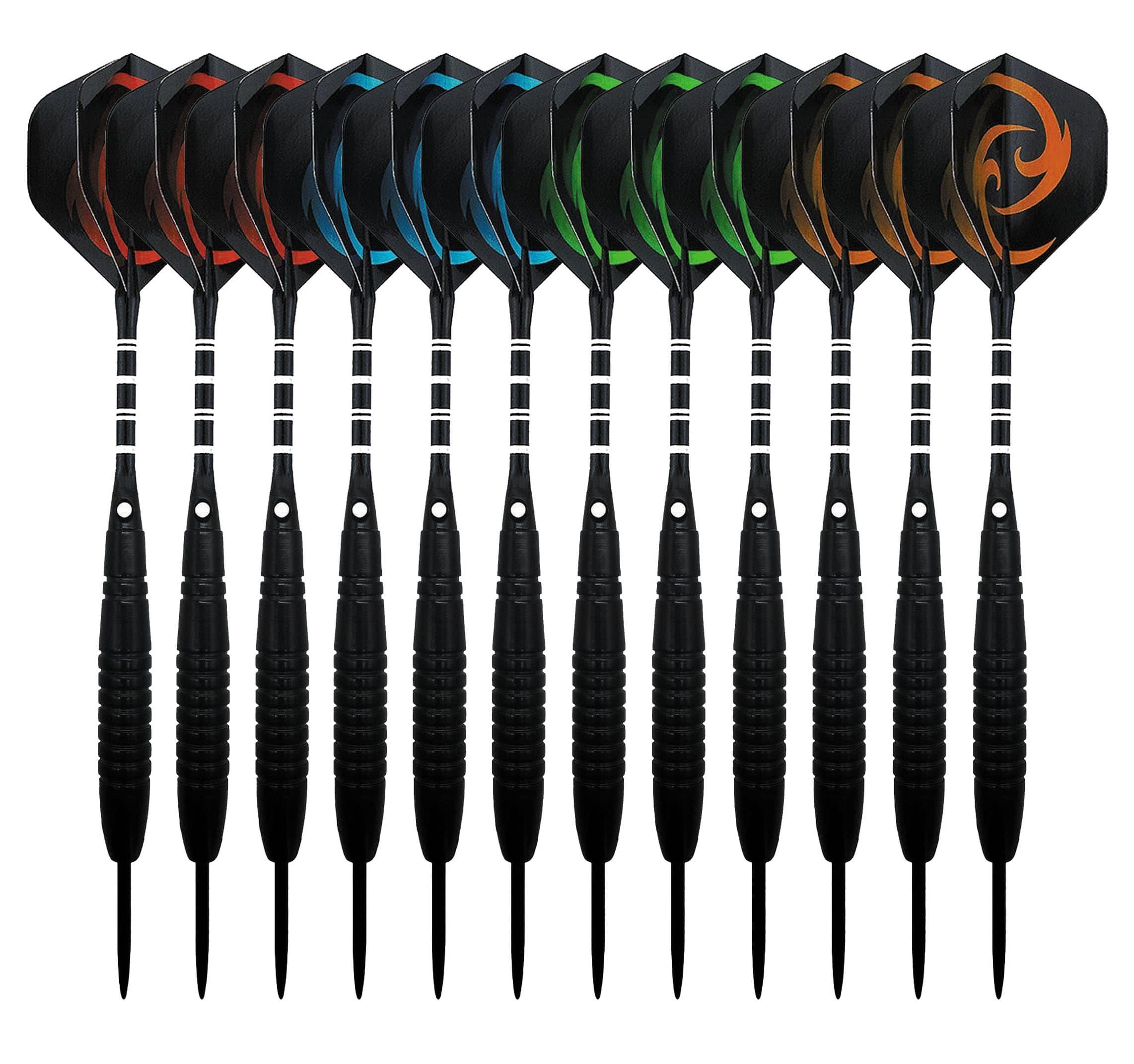 KOHMUIDartpfeile, 12 Stück Steel Darts Pfeile Set, 23 Gramm Profi Steeldarts mit Metallspitze, Schwarz rutschfeste Eisenfass, Aluminium Schaft, 40 Flights, 24 Anti-lose Gummiringe, Dartpfeil Spitzer