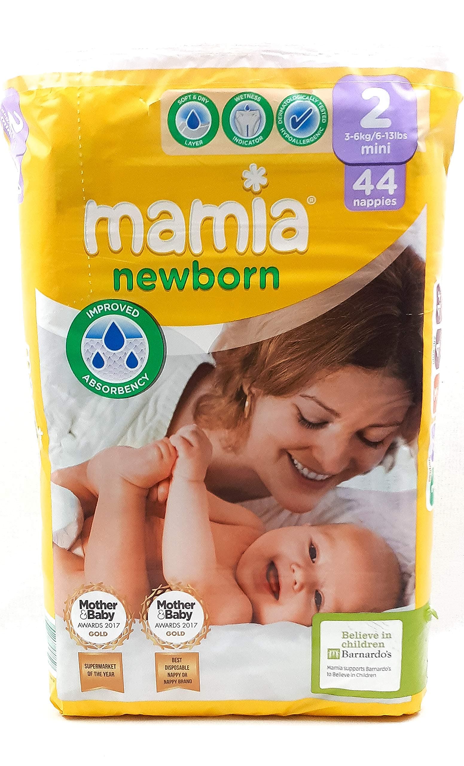 Mamia Newborn Size 2, 3-6kg/6-13lbs Mini 44 Pack of Nappies