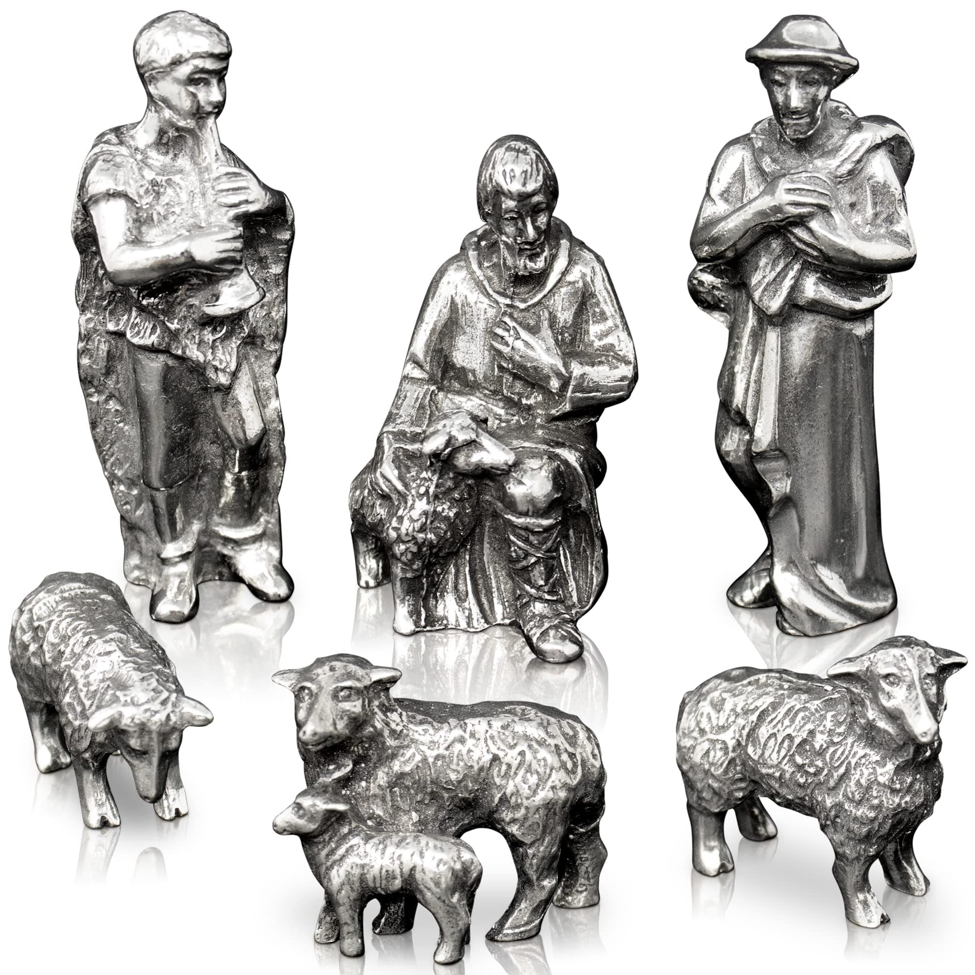 Nativity Shepherd and Sheep Figures – Handcrafted Pewter Nativity Set/Scene – Made in USA