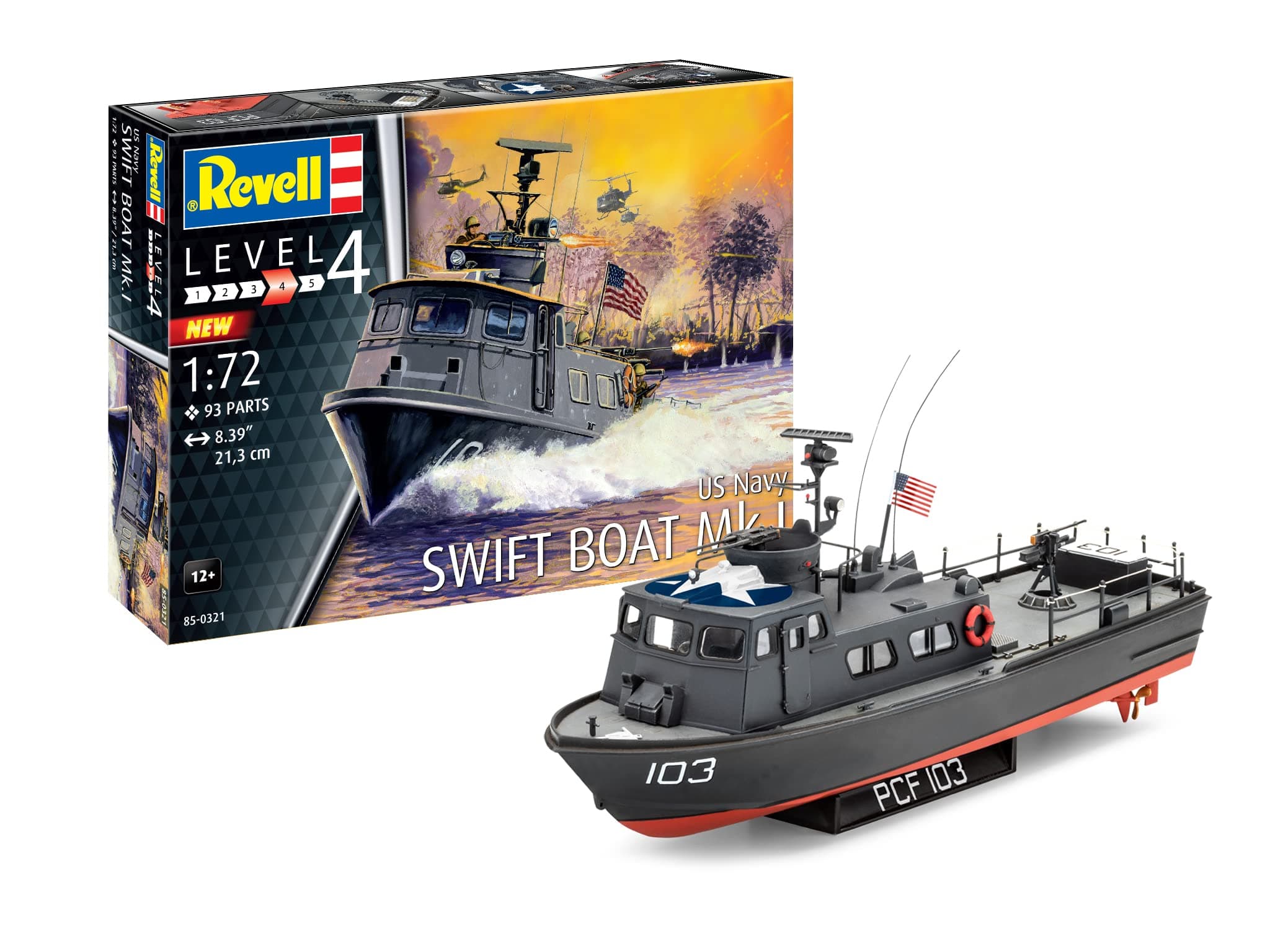 Revell 85-0321 US Navy Swift Boat Mk.1 Model Military Ship Kit 1:72 Scale 93-Piece Skill Level 4 Plastic Model Building Kit, Gray