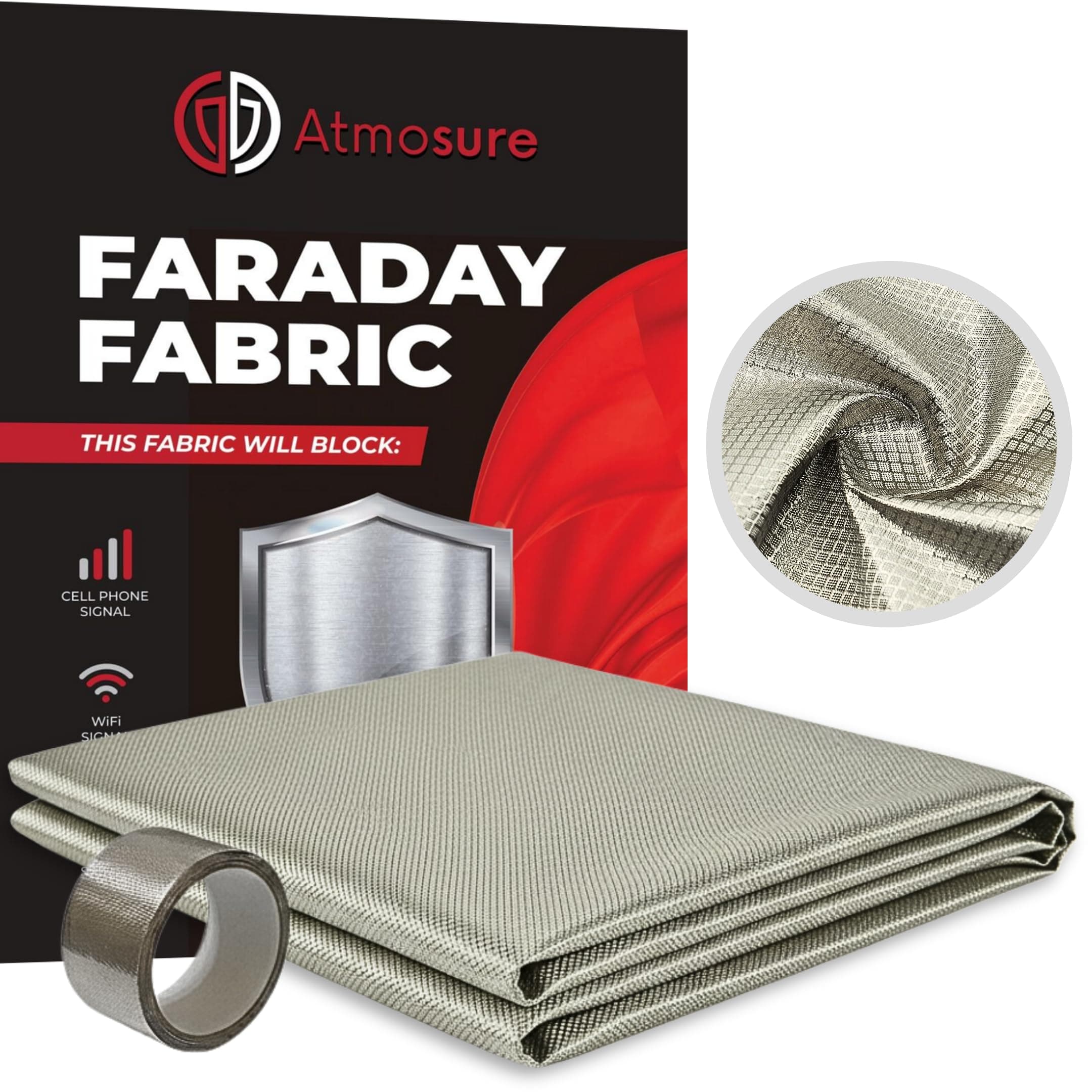 ATMOSURE Faraday Fabric & Tape Kit, 1 Yard (44 x 36 in) - EMF Blocker and RF Shielding for DIY Faraday Bags, RFID Protection, Copper-Nickel Material