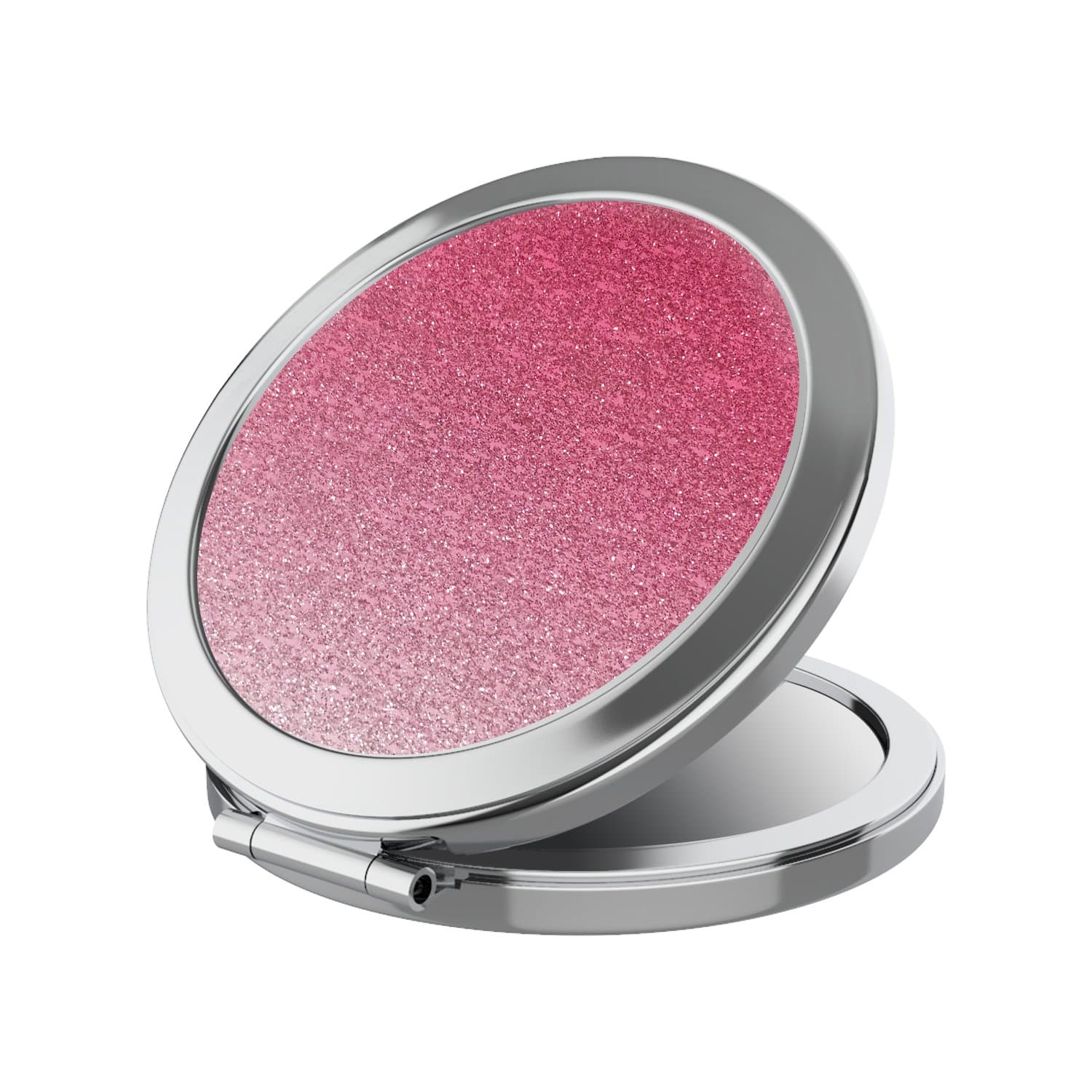 Toramo Pink Glitter Magnifying Compact Mirror Double Sided Bling Travel Makeup Mirror with 1x/2x Magnification Round Pocket Hand Mirror for Purses Travel (Silver-Pink-White-Glitter)