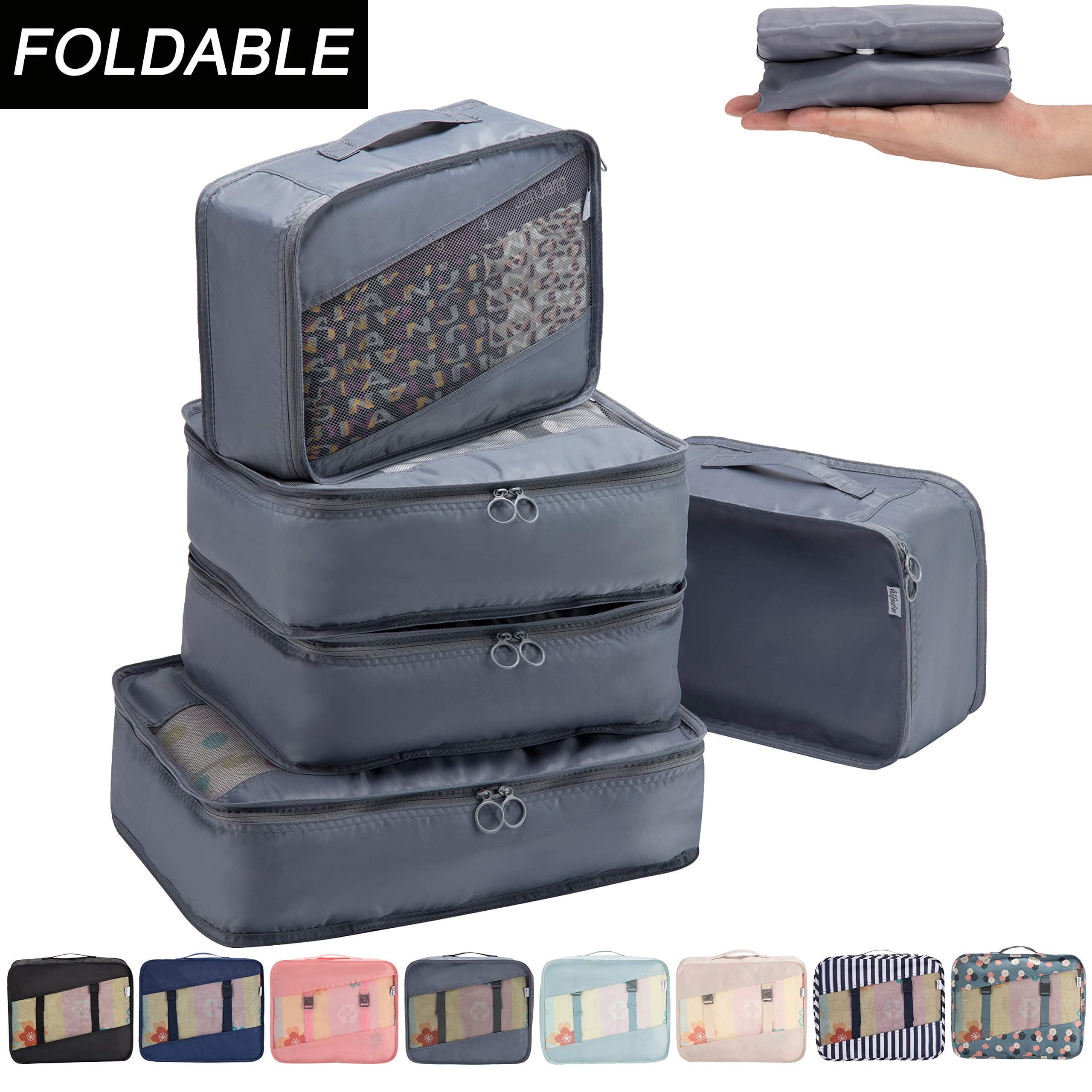 Allfourior Travel Packing Cubes -5 Set Compression Package Luggage Organizer