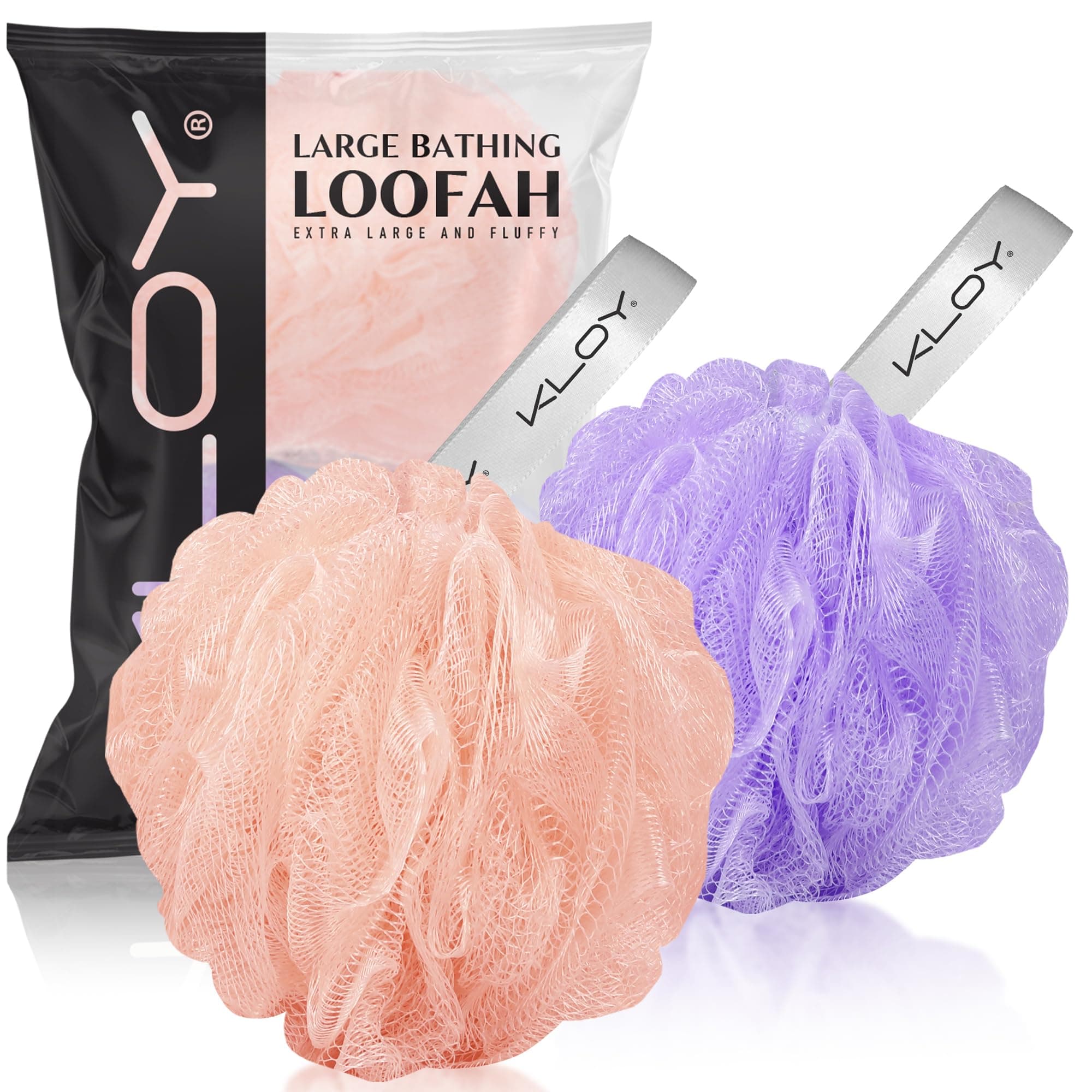 KLOY Large Bath Loofah Sponge Scrubber Exfoliator for High Lather Cleansing (Peach and Purple)