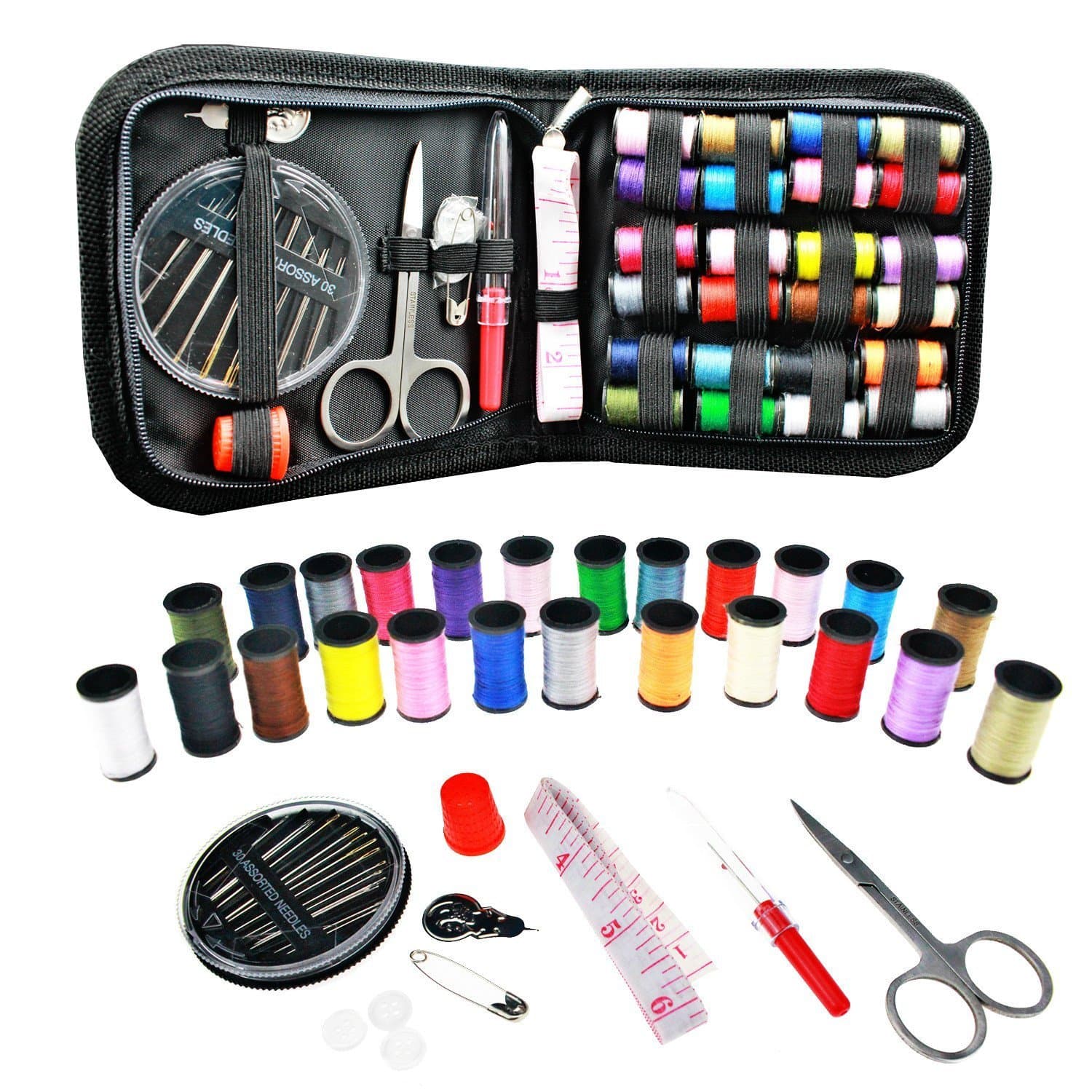 [24 Spools of Thread] Gold Meier Mini Travel Sewing Kit Emergency Sewing Supplies with Scissors, Thimble, Thread, Needles, Tape Measure, Carrying Case, Perfect for Repairing and Mending