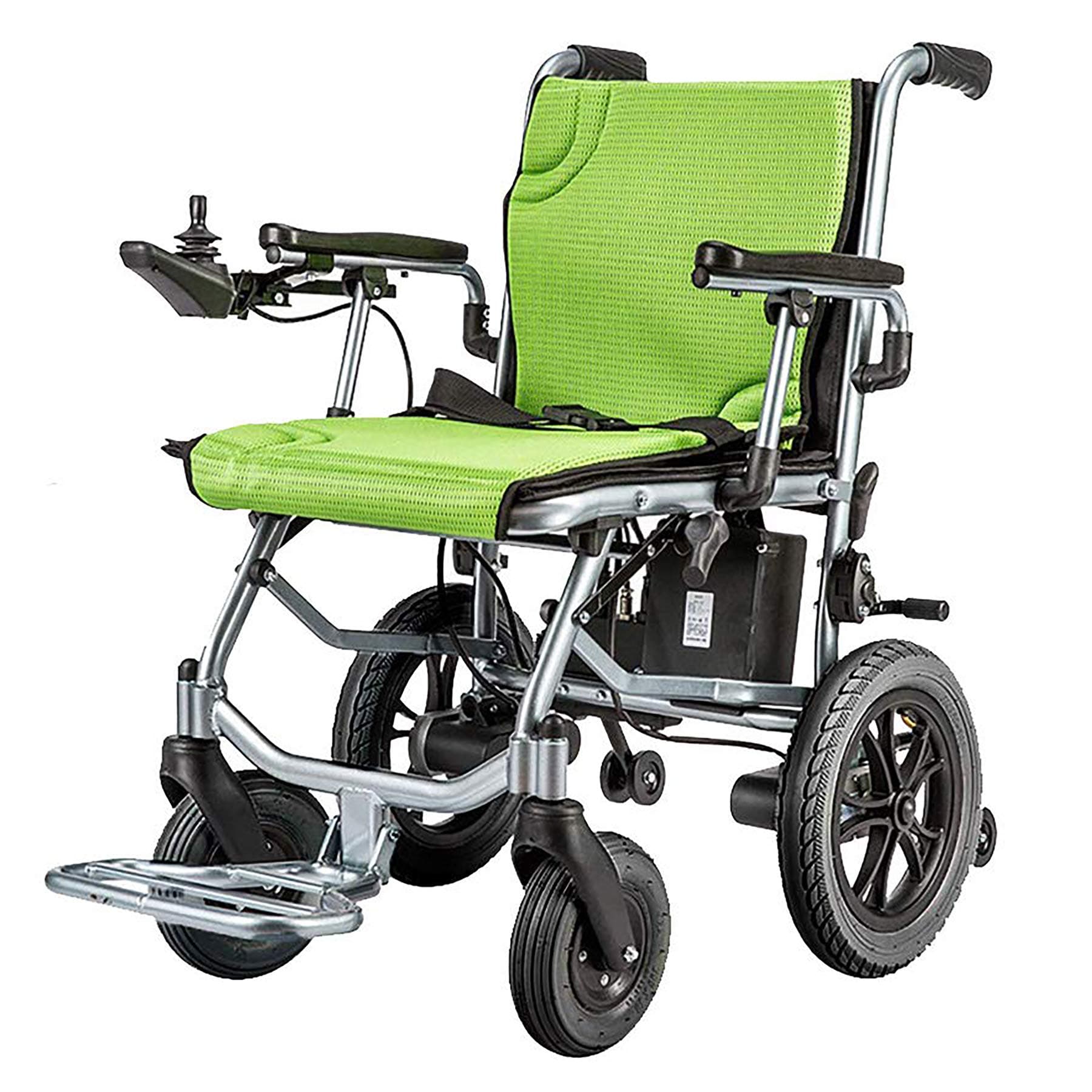 XHY Electric Wheelchair, Lightweight, Dual-function Open/Fold in 1 Second, 17.7in Wide Seat, Aluminium Frame, Green