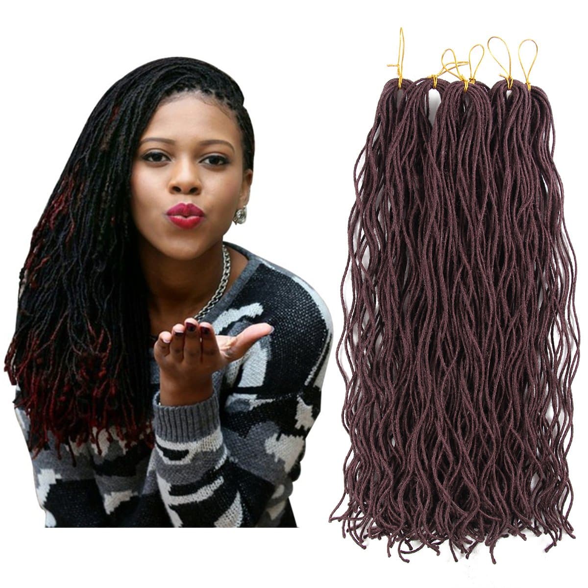 Alileader 40inch 6pcs Small Dreadlock Mini Locs Curly Crochet Synthetic Braiding Hair, 15 Roots/Pcs, Soft Curly Twist Dreadlocks Thin Dreadlock Stylish Dreadlock (Dark Purple)