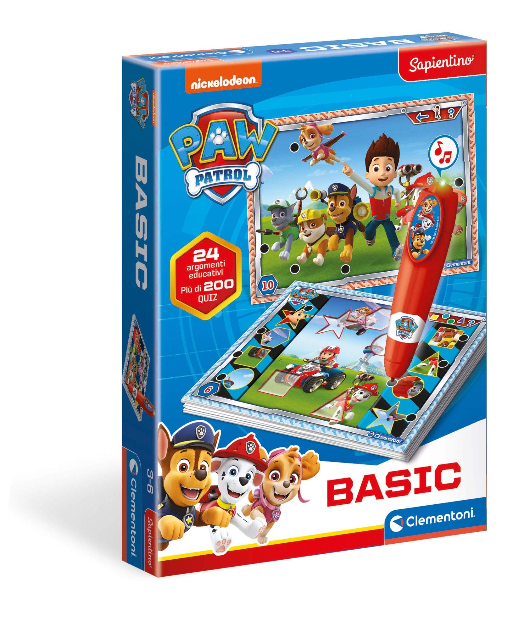 Clementoni - 16334 - Sapientino Basic Paw Patrol - Electronic educational game with interactive pen, children 3 years+ (Italian version), Made in Italy