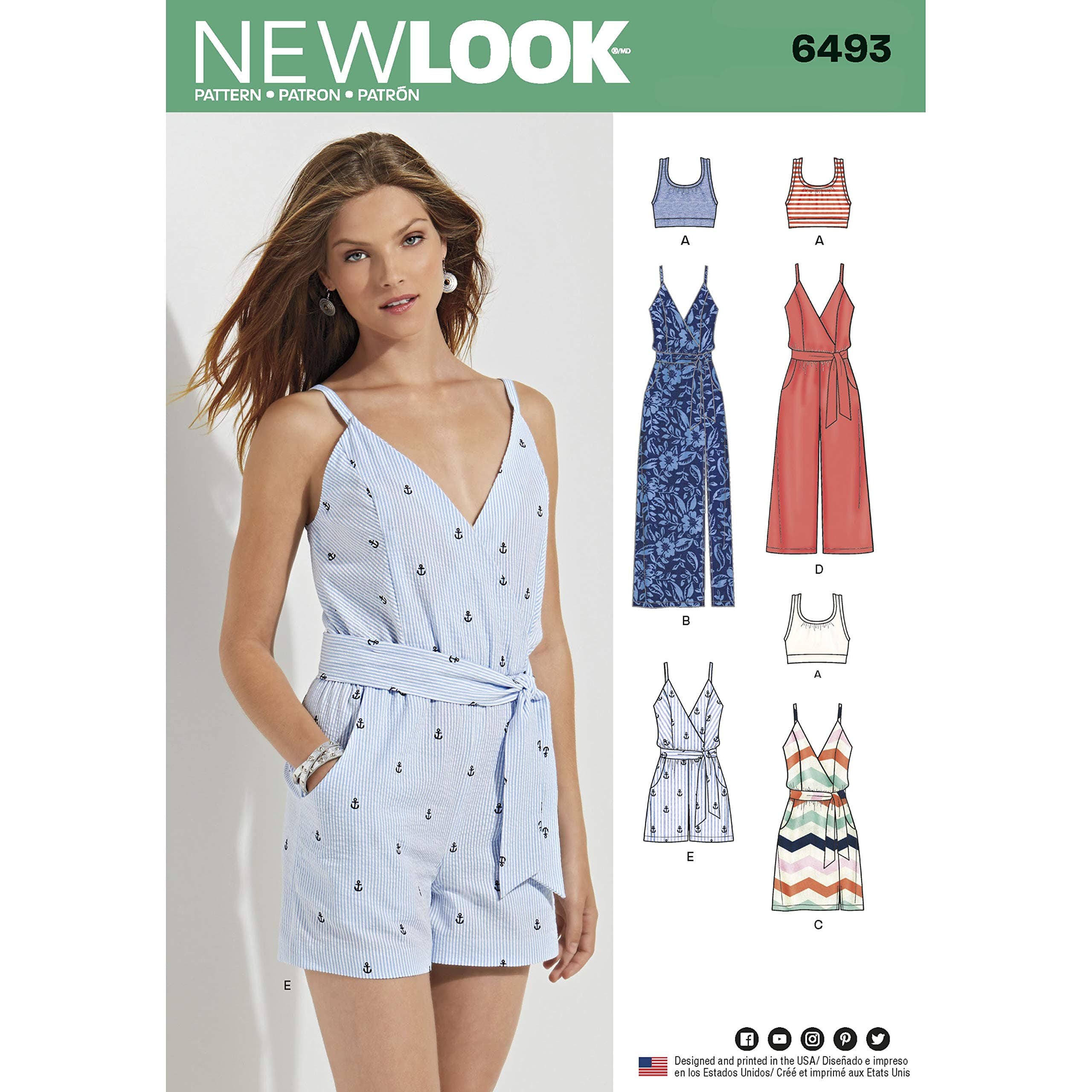 NEW LOOK Sewing Pattern D0562 / 6493 - Misses' Jumpsuit and Dress in Two Lengths with Bralette, A(6-8-10-12-14-16-18)