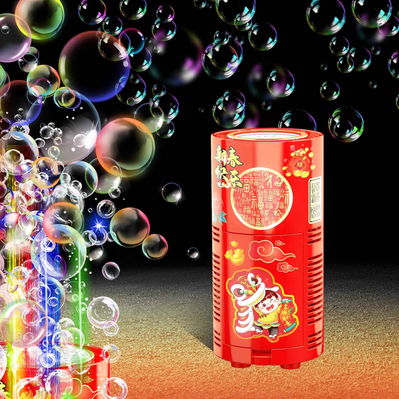 Fireworks Bubble Machine (13 Holes) with Dazzling RGB LED Lights, Automatic Sparklers Blower Toys, Portable Bubble Maker for Kids Party Wedding Christmas Chinese New Year, Birthday Balloons Decoration