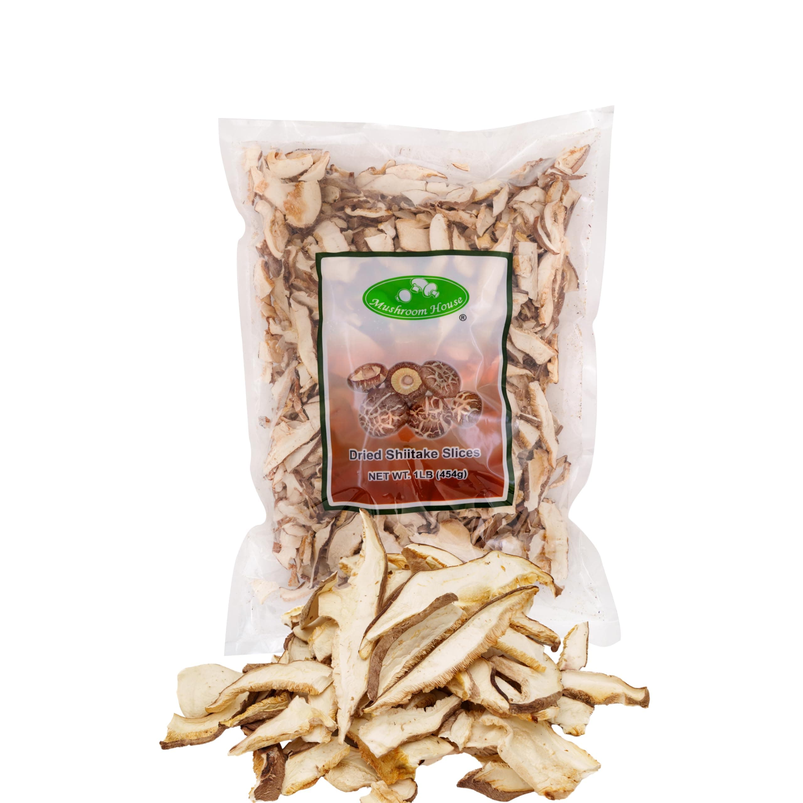 Mushroom House Dried Shiitake Mushroom Slices - 1 LB Bulk Bag - All-Natural, Non-GMO, Evenly Sliced, Sealed for Freshness - Umami-Rich Dried Mushrooms for Cooking, Stir Fry, Ramen, Soup, Pizza & More