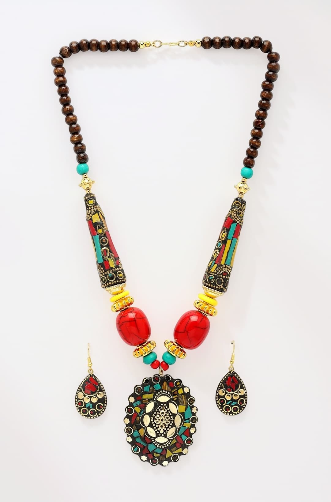 Latest Stylish Traditional Tibetan Pendant Necklace Jewellery Set for Women