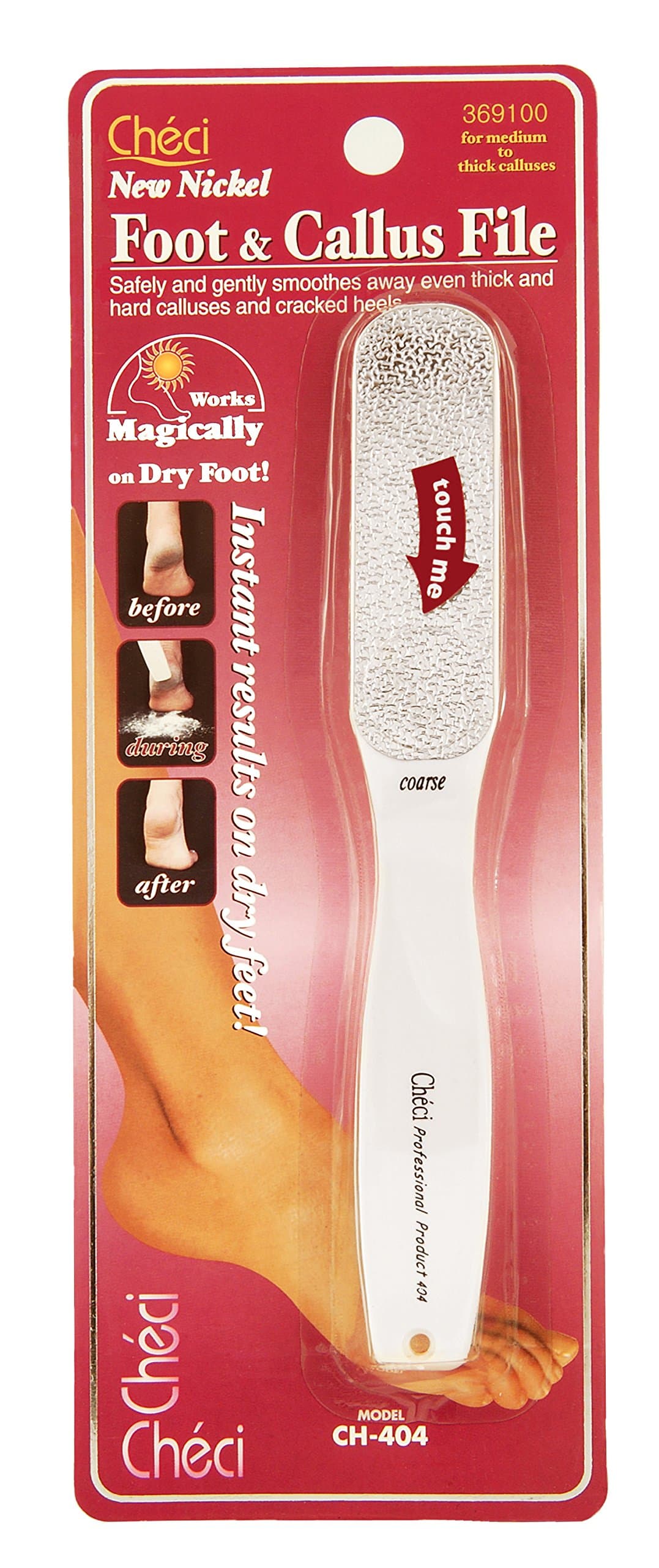 Coarse Grit Foot & Callus File for Severe Calluses and Cracked Heels, Slim Design for Precise Filing, Beige CH-404CI, 1-Pack