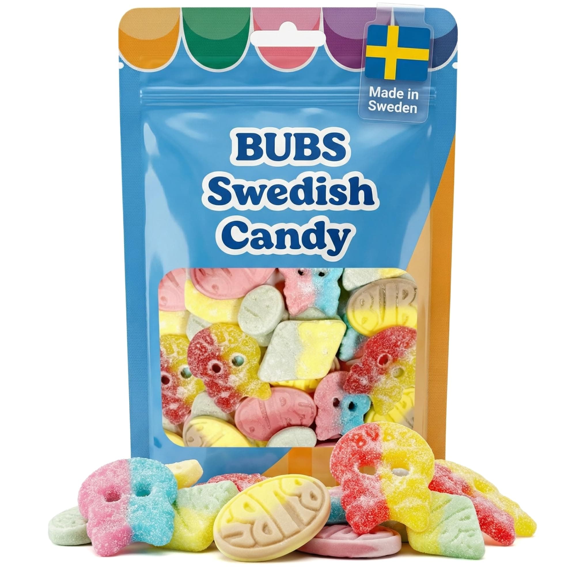 Bubs Swedish Candy Mix - Big Ovals, Skulls, and More - Sweet and Sour Swedish Gummies - 1 Pound of Godis From Sweden