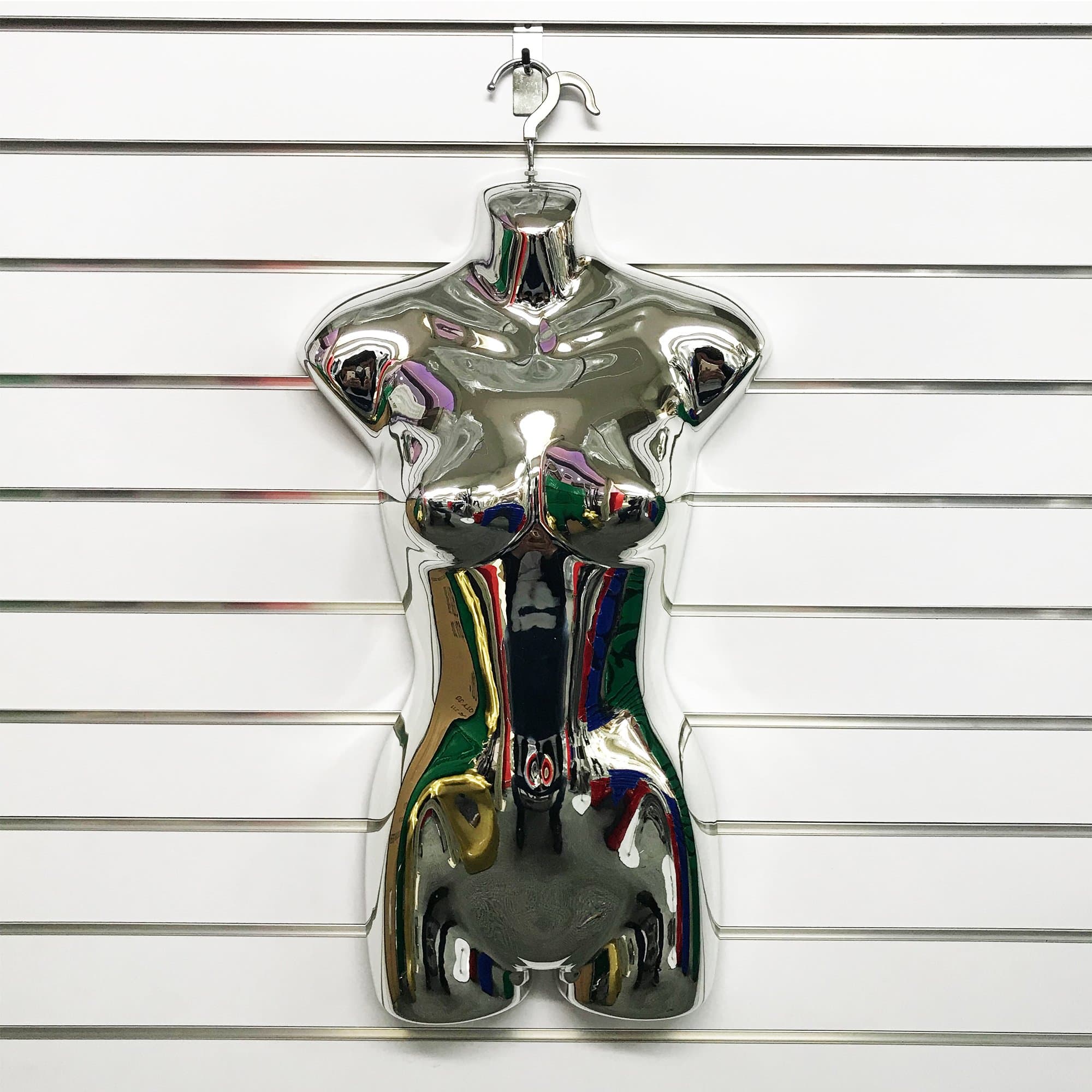 FEMALE MATT AND GLOSS HANGING PLASTIC BODY FORM MANNEQUIN TORSO BUST DISPLAY (Chrome)
