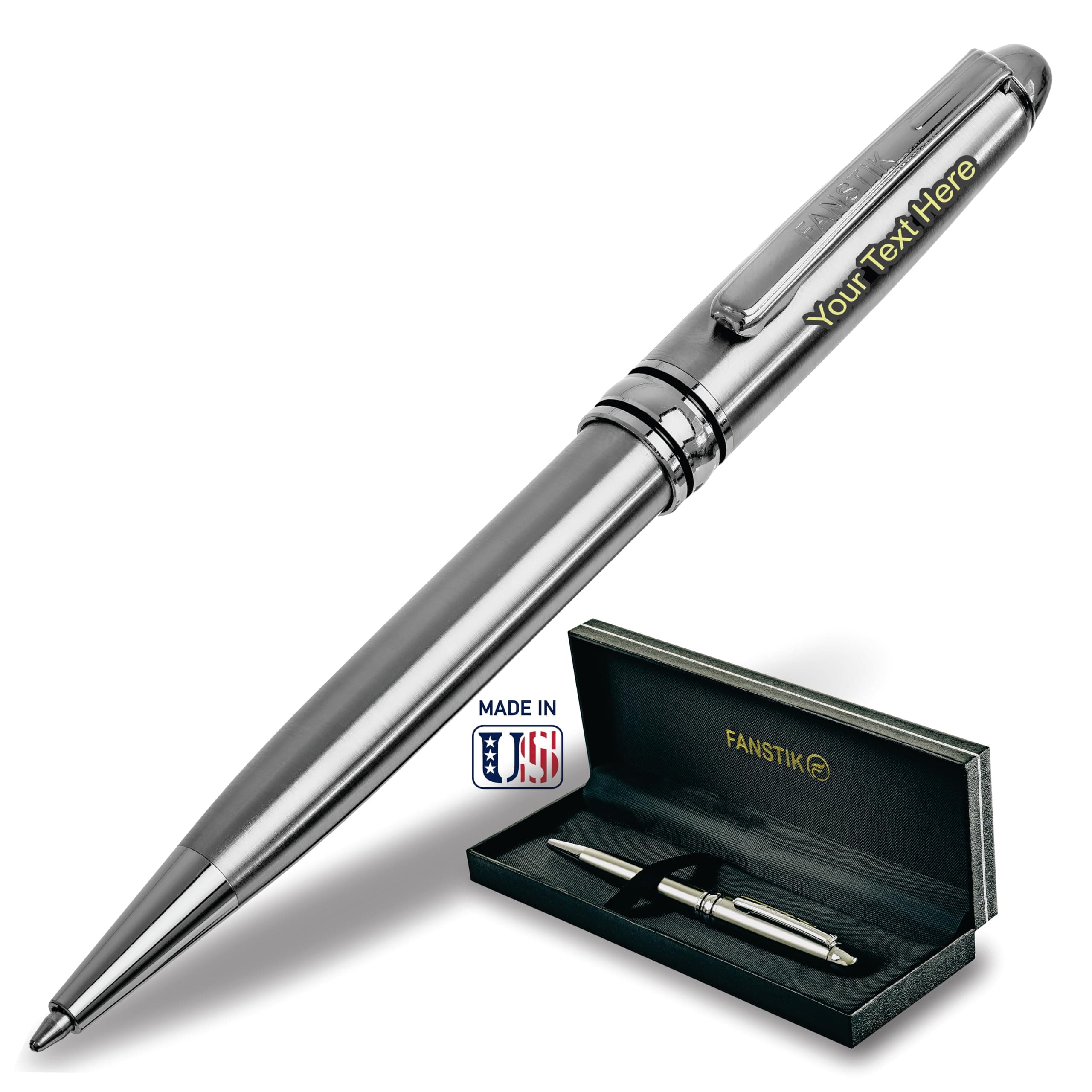 Customized BallPoint pen with name (MADE IN USA), stainless steel, Silver, luxury engraved pen personalized for men and for women. (BallPoint Silver)