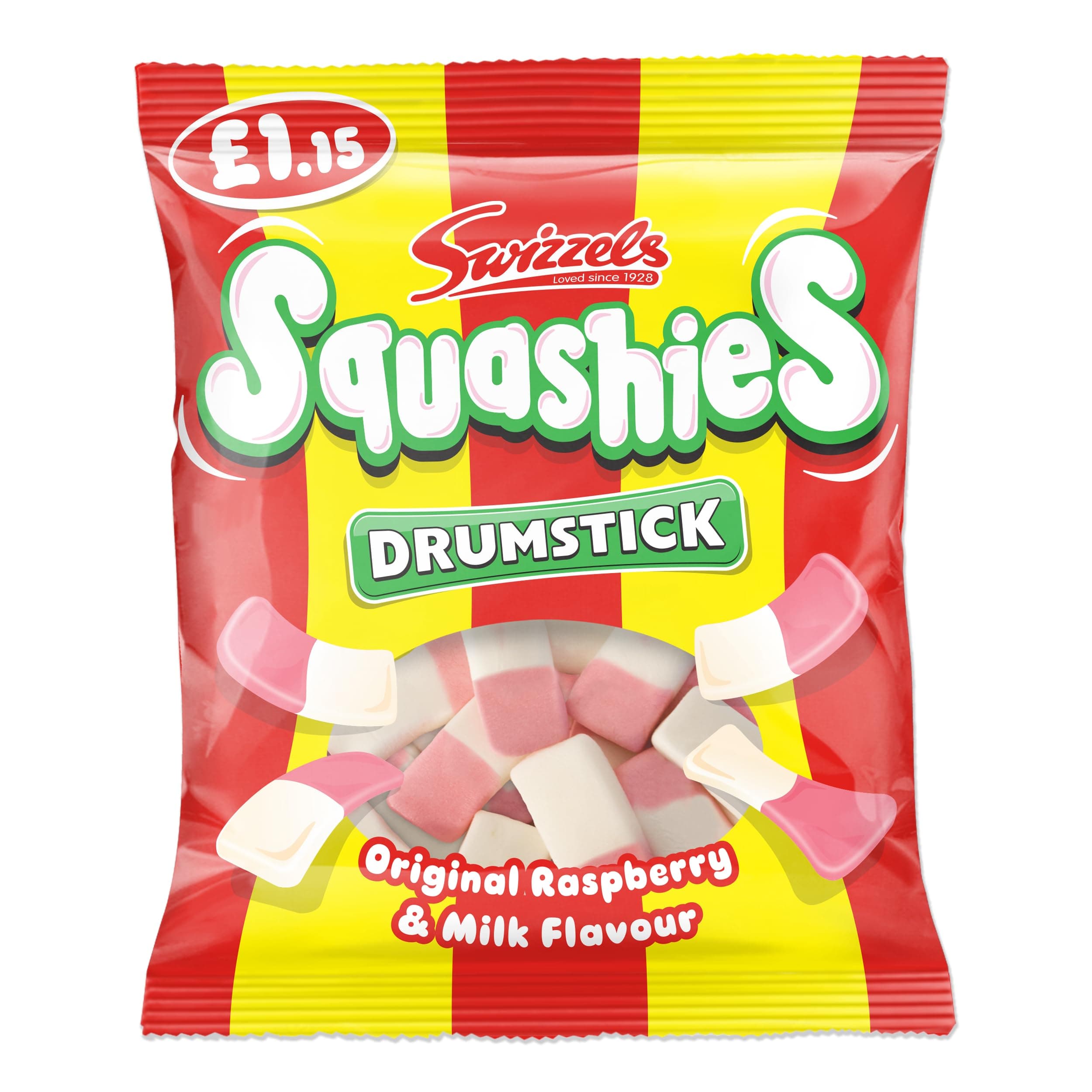 Drumstick Squashies Original Sweets - Raspberry and Milk Flavour Foam Gum Sweets (Price Marked) Single Pack 120g