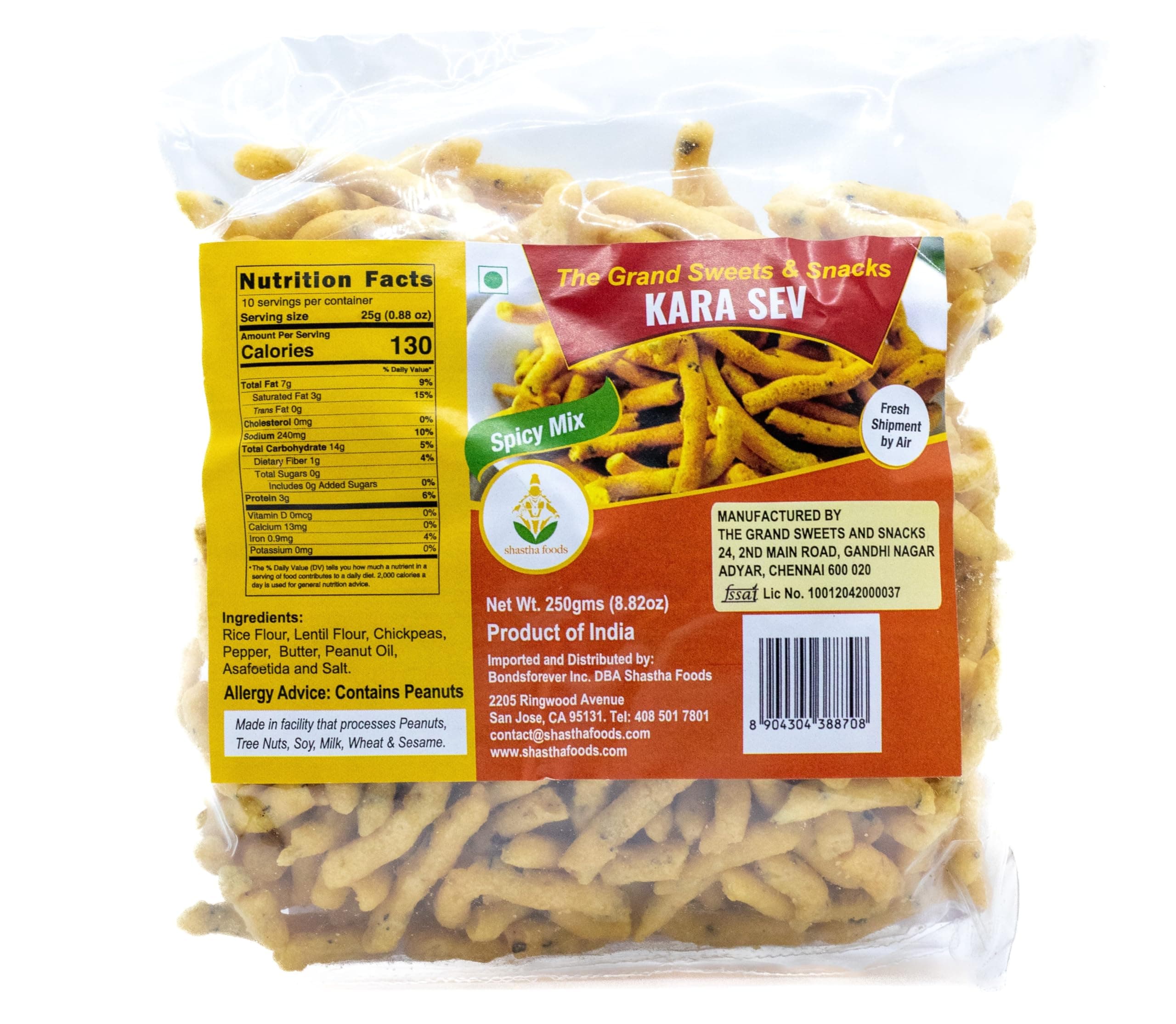 Grand Sweets and Snacks (GSS) Kara Sev – Pack of 3 × 250 gms -Crispy & Spicy South Indian Snack (B-P)