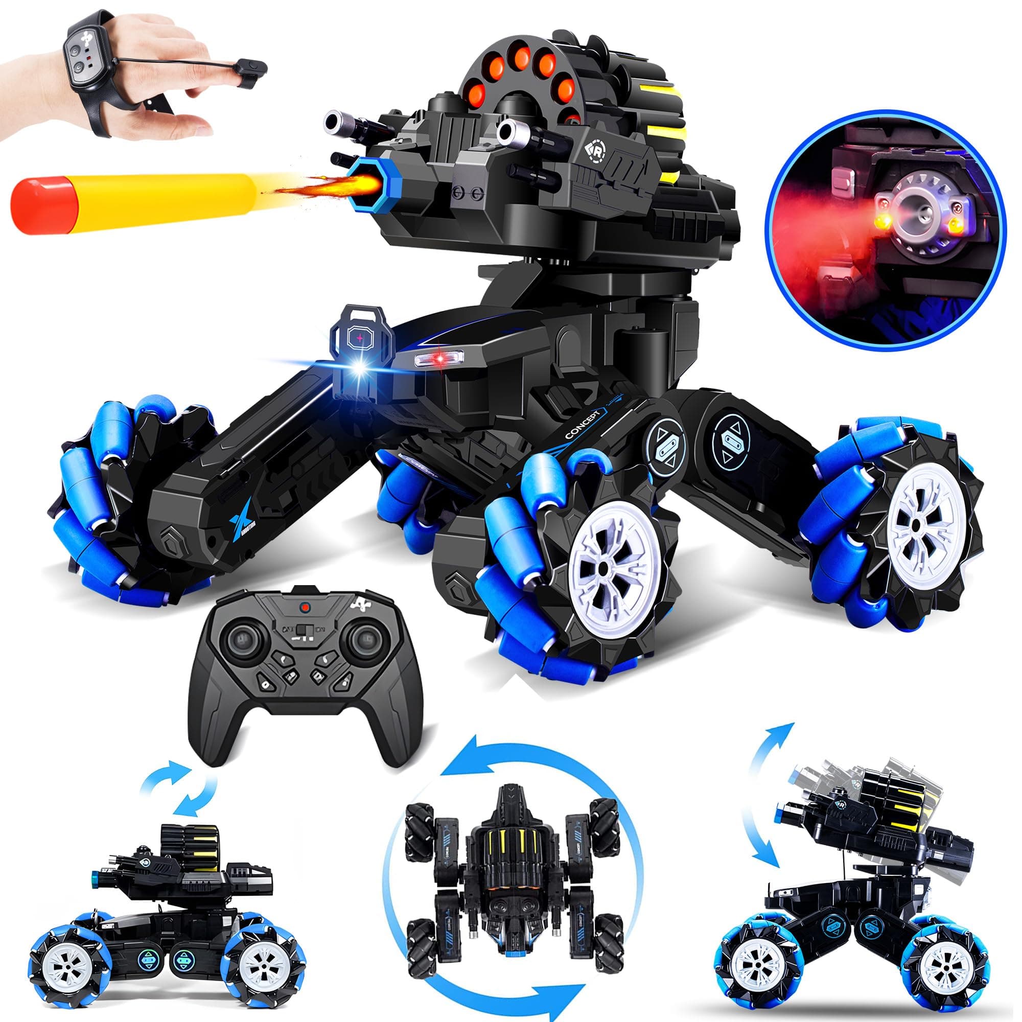 RC Tank that Shoots Gesture Sensing RC Tank, 2.4GHz Battle Soft Bullets Hand Control Car Drift Remote Control Trucks for Boys & Girls 8-12, Remote Control Tank with Light Music