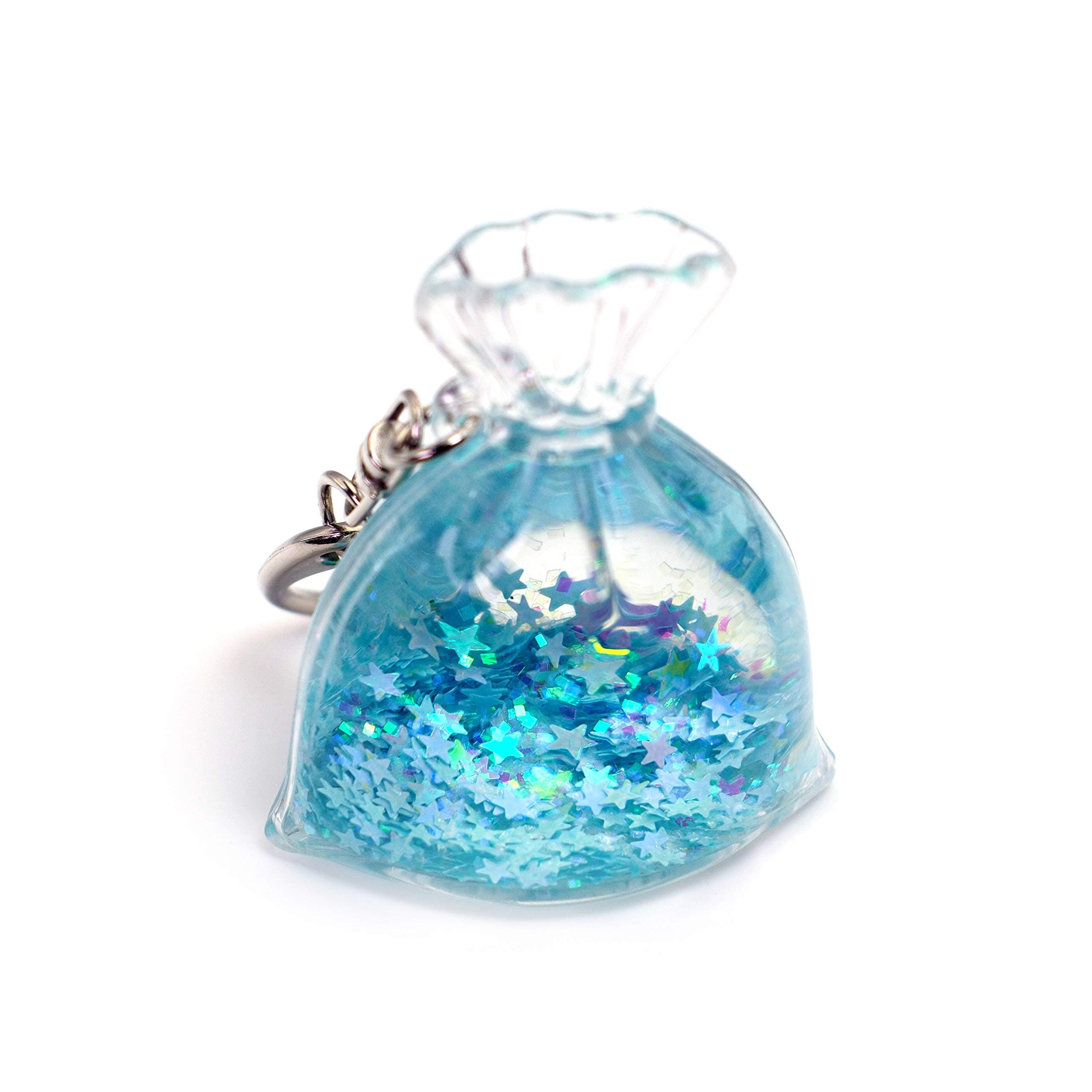 Liquid Keychain Fashionable Glitter Powder Moving Floating Keychain (Light Blue Stars1)