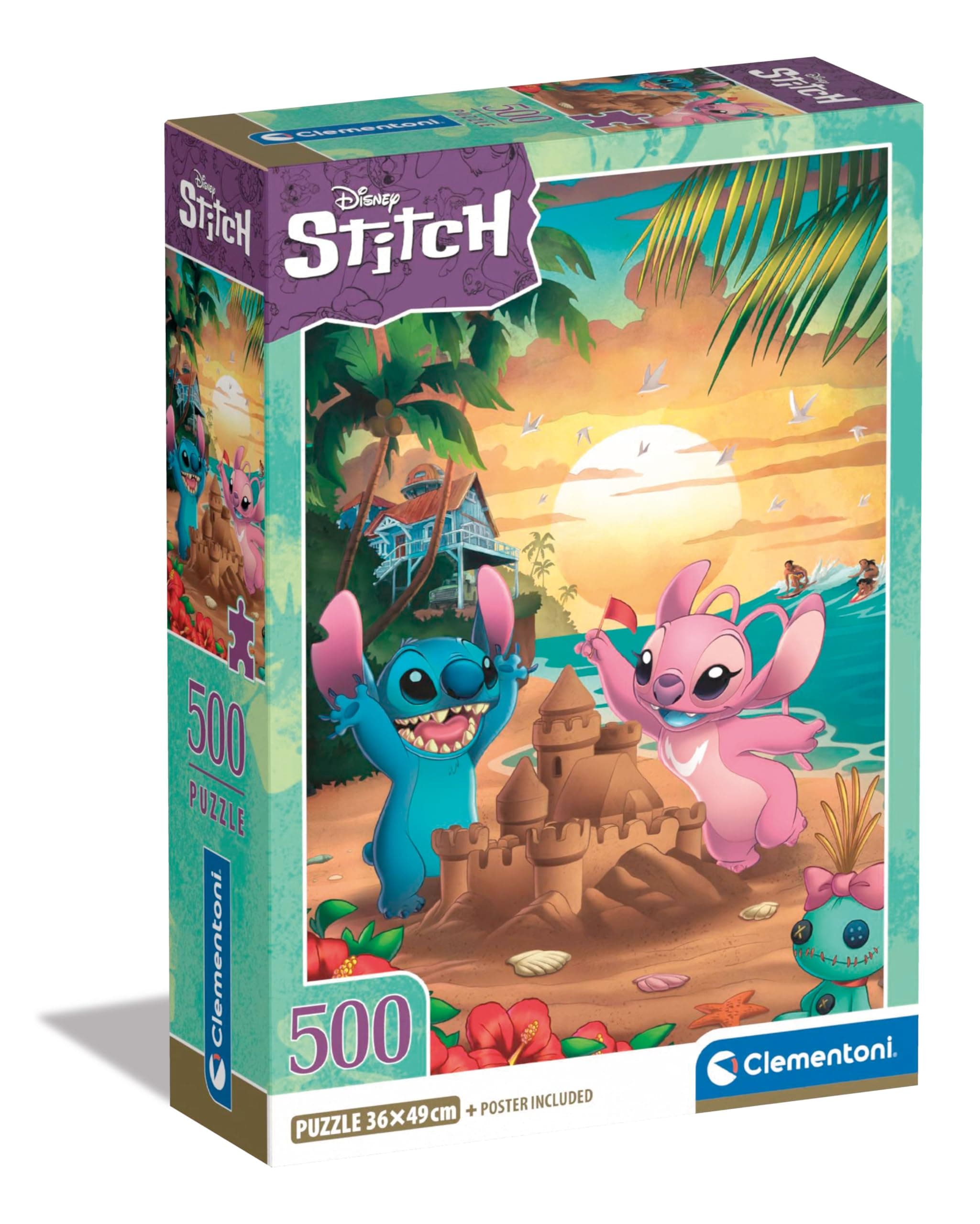 Disney Stitch Puzzle - 500 Pieces - Adult Jigsaw Puzzle, Poster Included, Disney Jigsaw Puzzle, Fun for Adults, Made in Italy, 35547