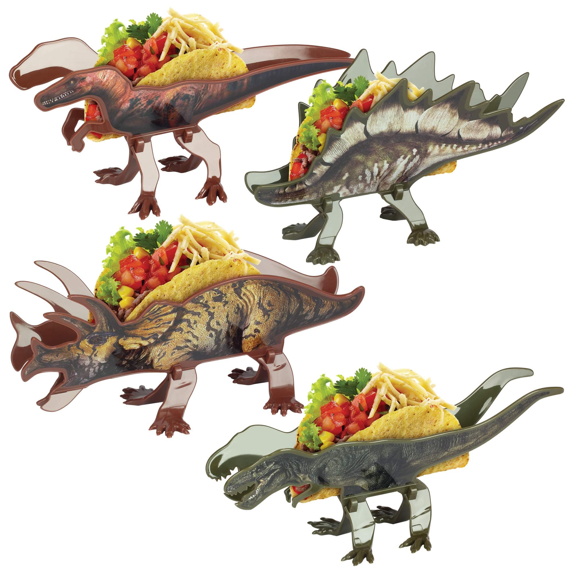 FunwaresDinosaur Taco Holders, Set of 4 Dino Taco Stands Feeds The Whole Family and Fold Flat for Compact Storage