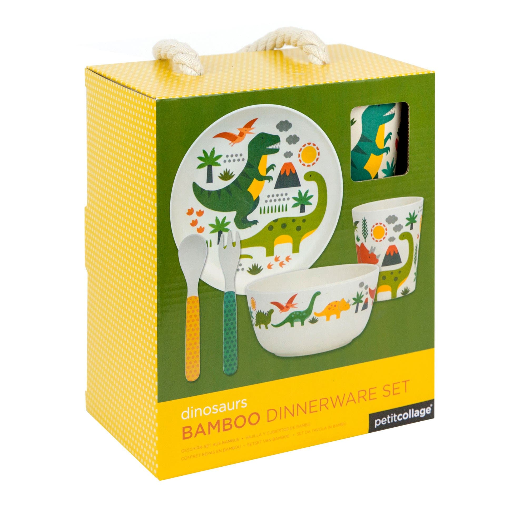 Petit Collage Dinosaur Dinnerware Set | Sustainable Bamboo | BPA, PVC, Formaldehyde and Phthalate-Free | Plastic Free