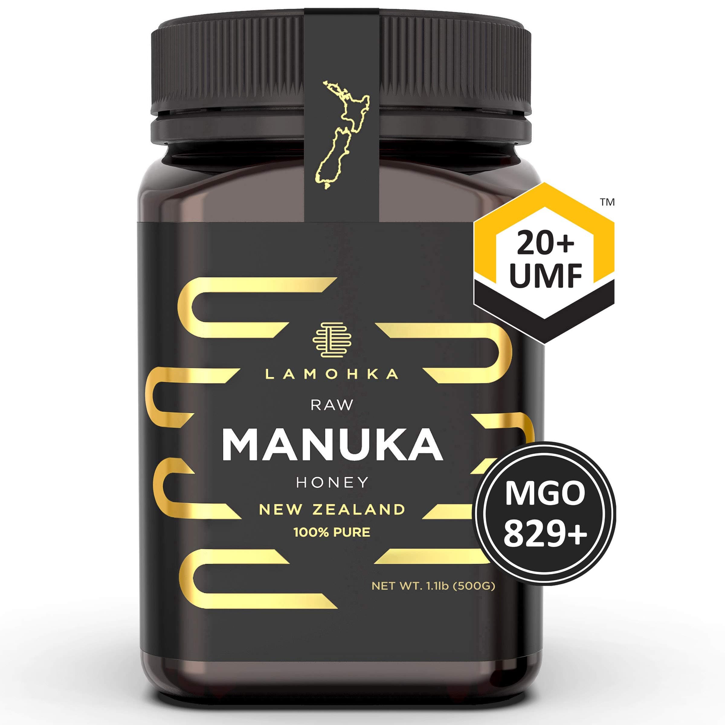 Lamohka Raw Manuka Honey from New Zealand, UMF 20+ (MGO 830+) Certified 17.6oz, for Skin, Food - Natural, Unpasteurized Honey from Nectar of Manuka Tree Flower - Traceable New Zealand Honey