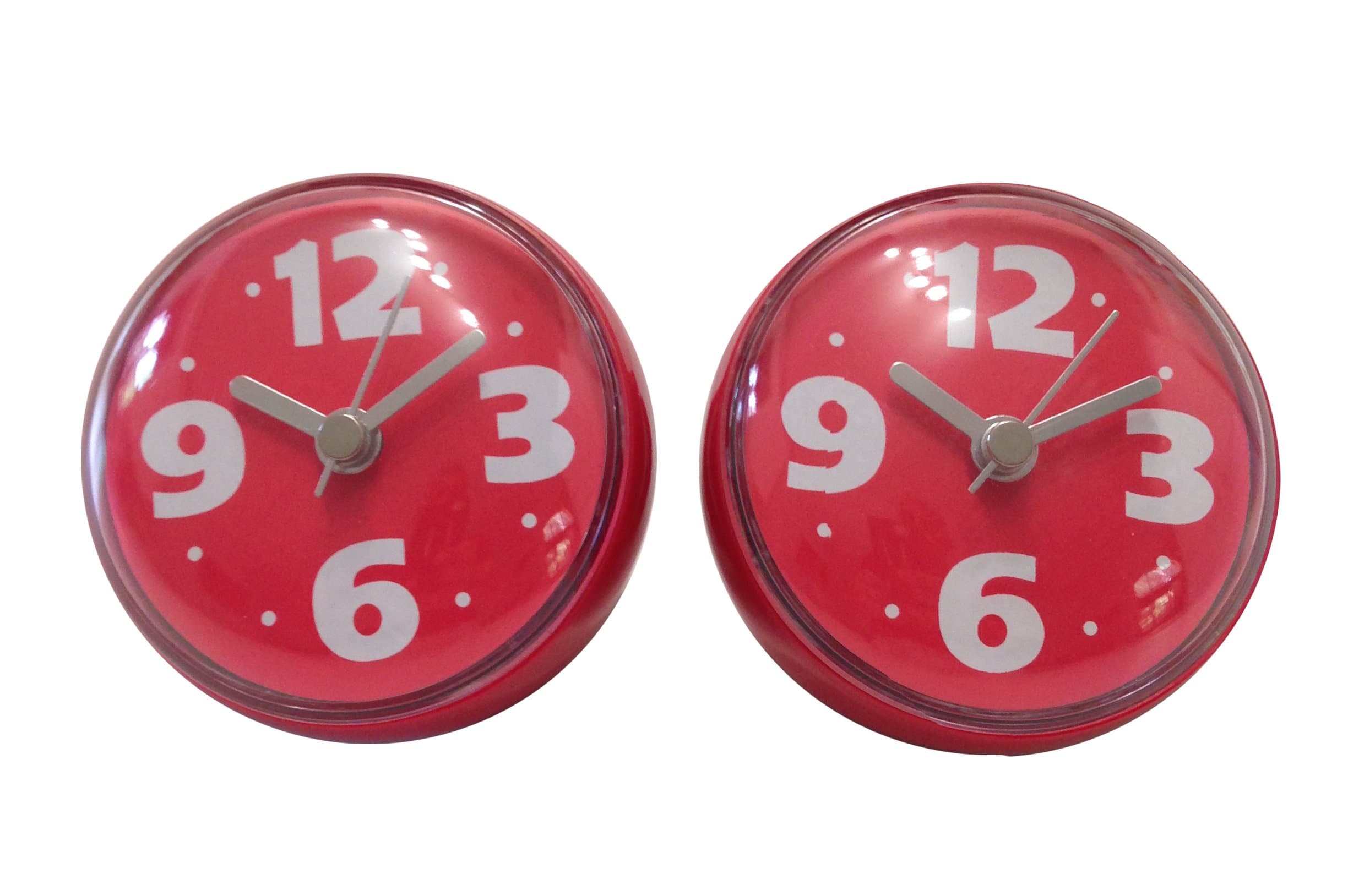 Shower Wall Clocks (Set of 2) - Water Resistant Colorful Fun Childrens Bathroom Accesssories - Red