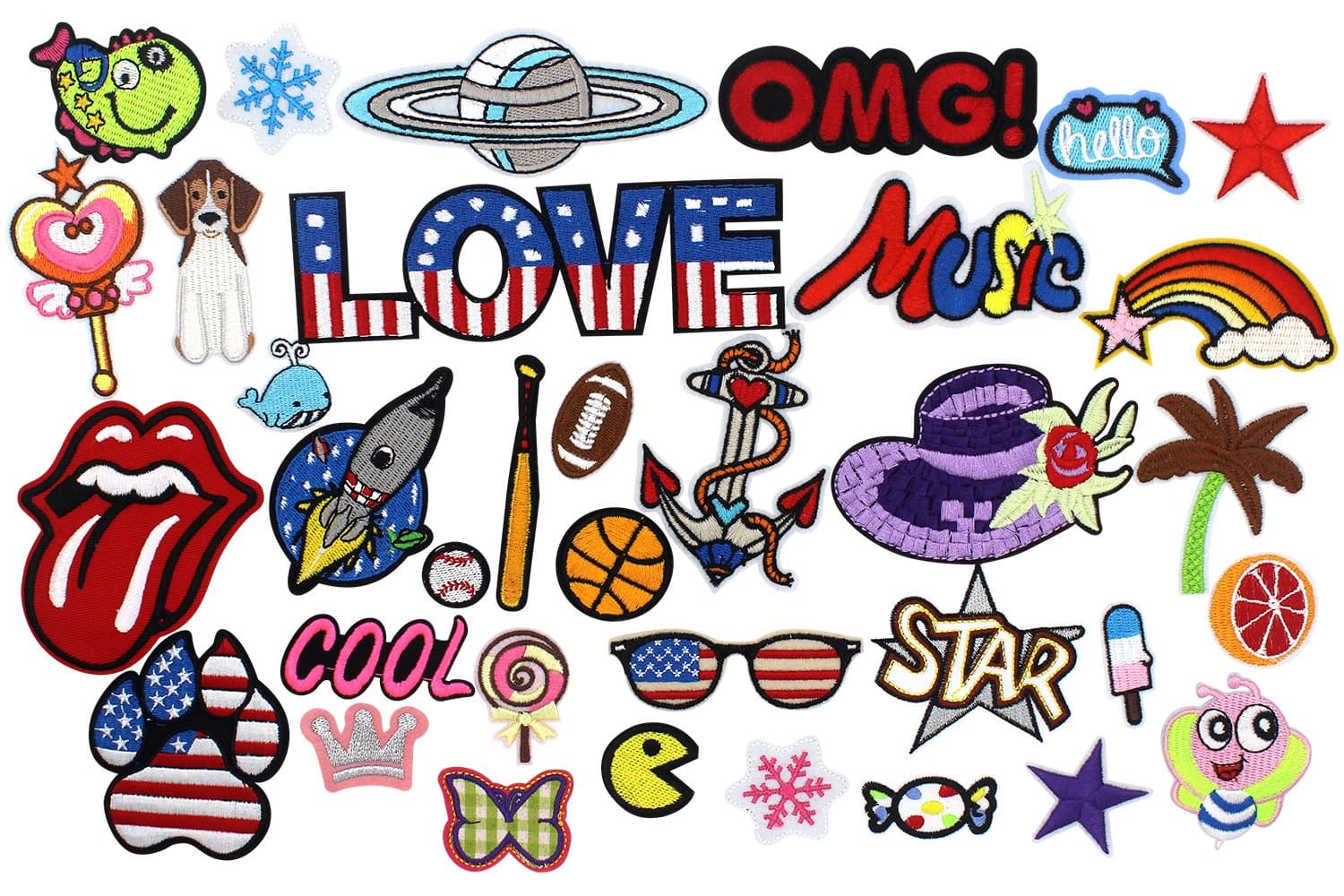 Iron on patches [35 Pcs] Assorted Size Iron Embroidery Applique Decoration DIY Patch for Jeans Clothing Backpacks