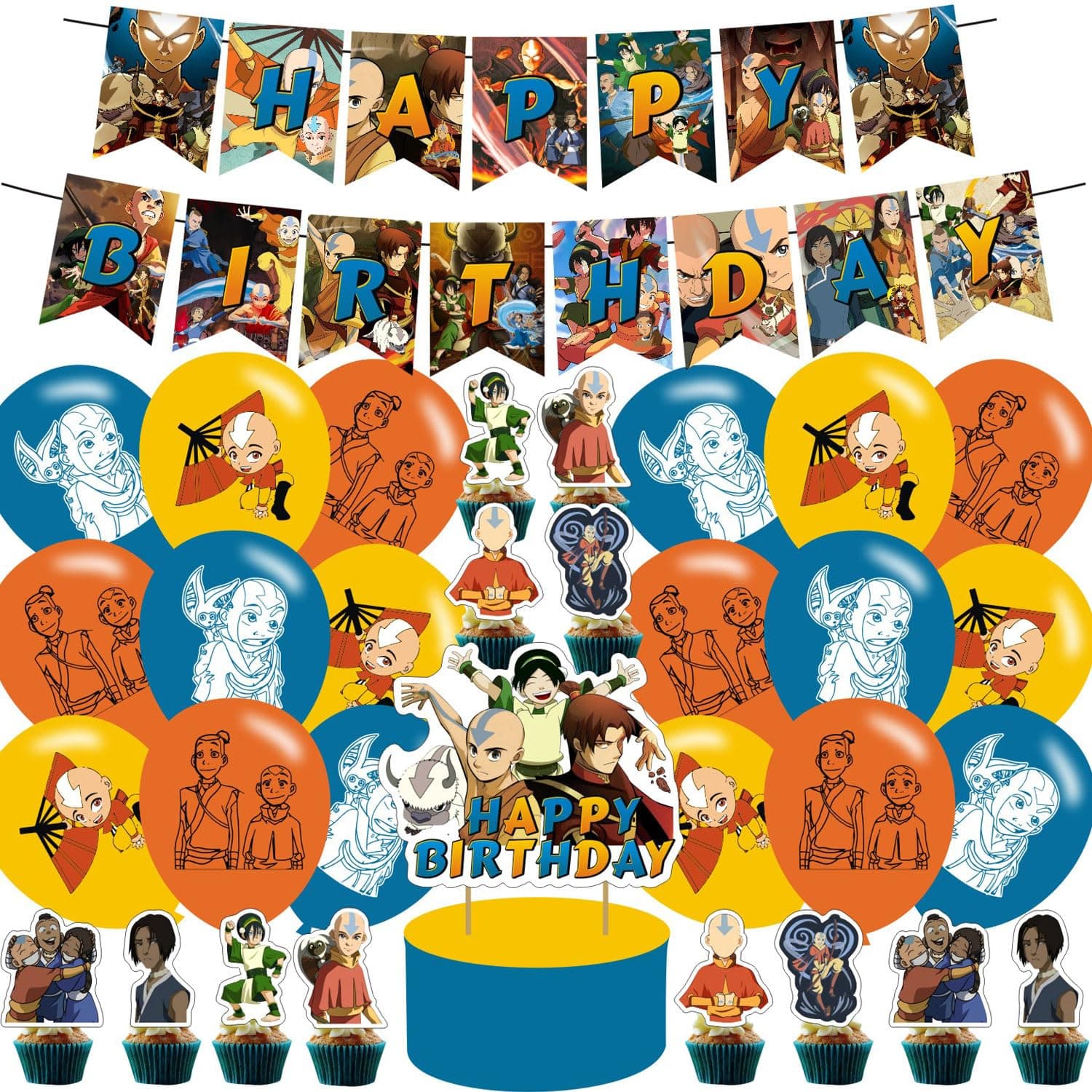 PINUO π¨πππππ Birthday Party Supplies,π¨πππππ Party Decorations Includes Happy Birthday Banner,Cake Topper,Cupcake Toppers, for Anime Birthday Party Decorations