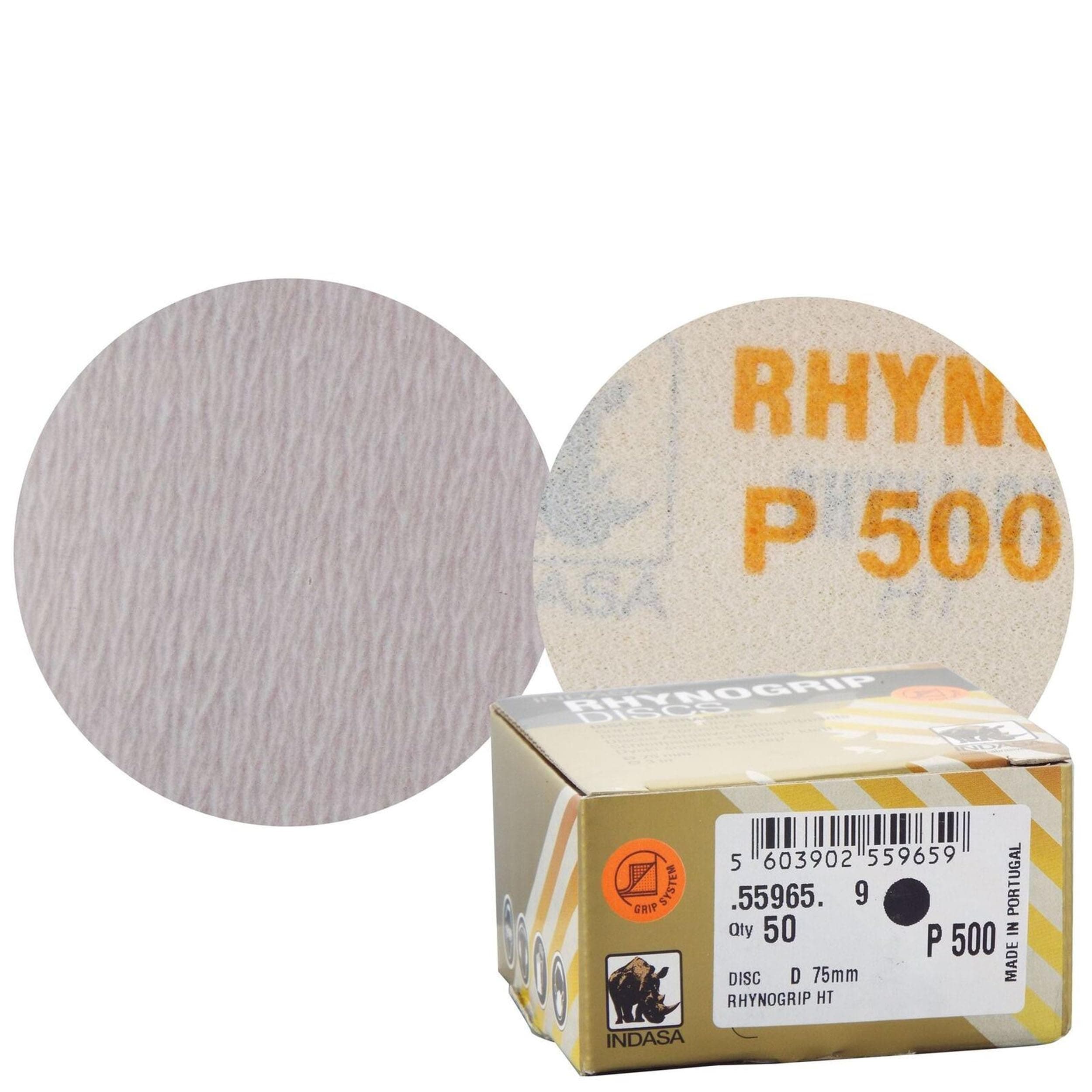 Indasa Rhynogrip HT Line 75mm 3" Sanding Discs P500 Box of 50 Grip System - Heavy Duty Sanding/Sanding/Preparation/Fine Sanding/Sanding for Blending/Micro-Finishing/Rectifying