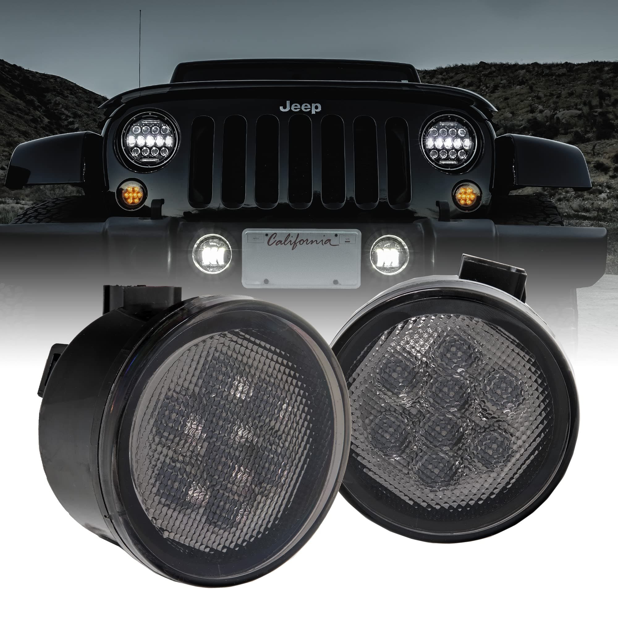 TRUE MODS LED Turn Signal Lights Replacement for Jeep [Smoked Lens] [Amber Color] [DRL] Turn signal Running Lights Compatible with Jeep Wrangler JK Unlimited 2007-2018 Accessories