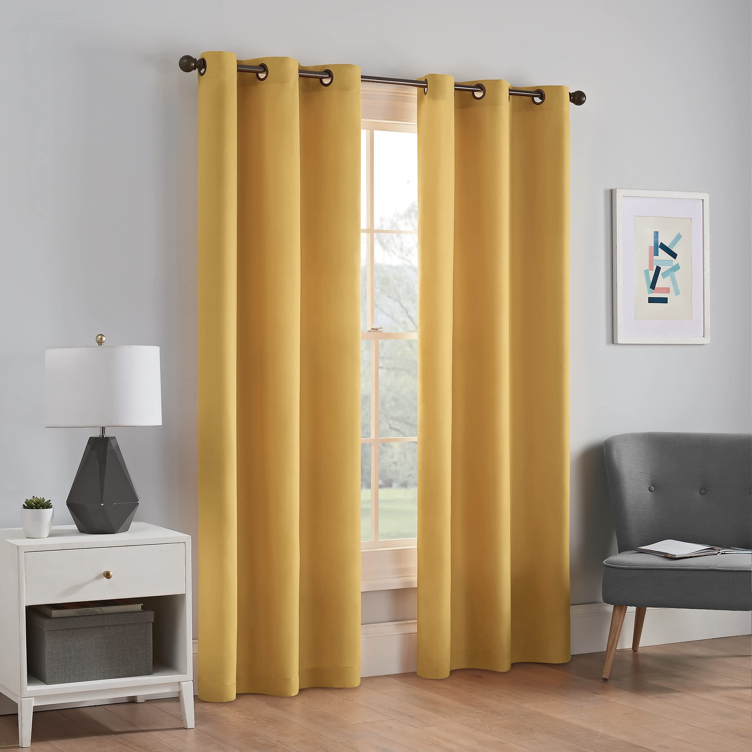 Eclipse Microfiber Thermal Insulated Single Panel Grommet Top Darkening Curtains for Living Room, 42 in x 84 in, Ochre