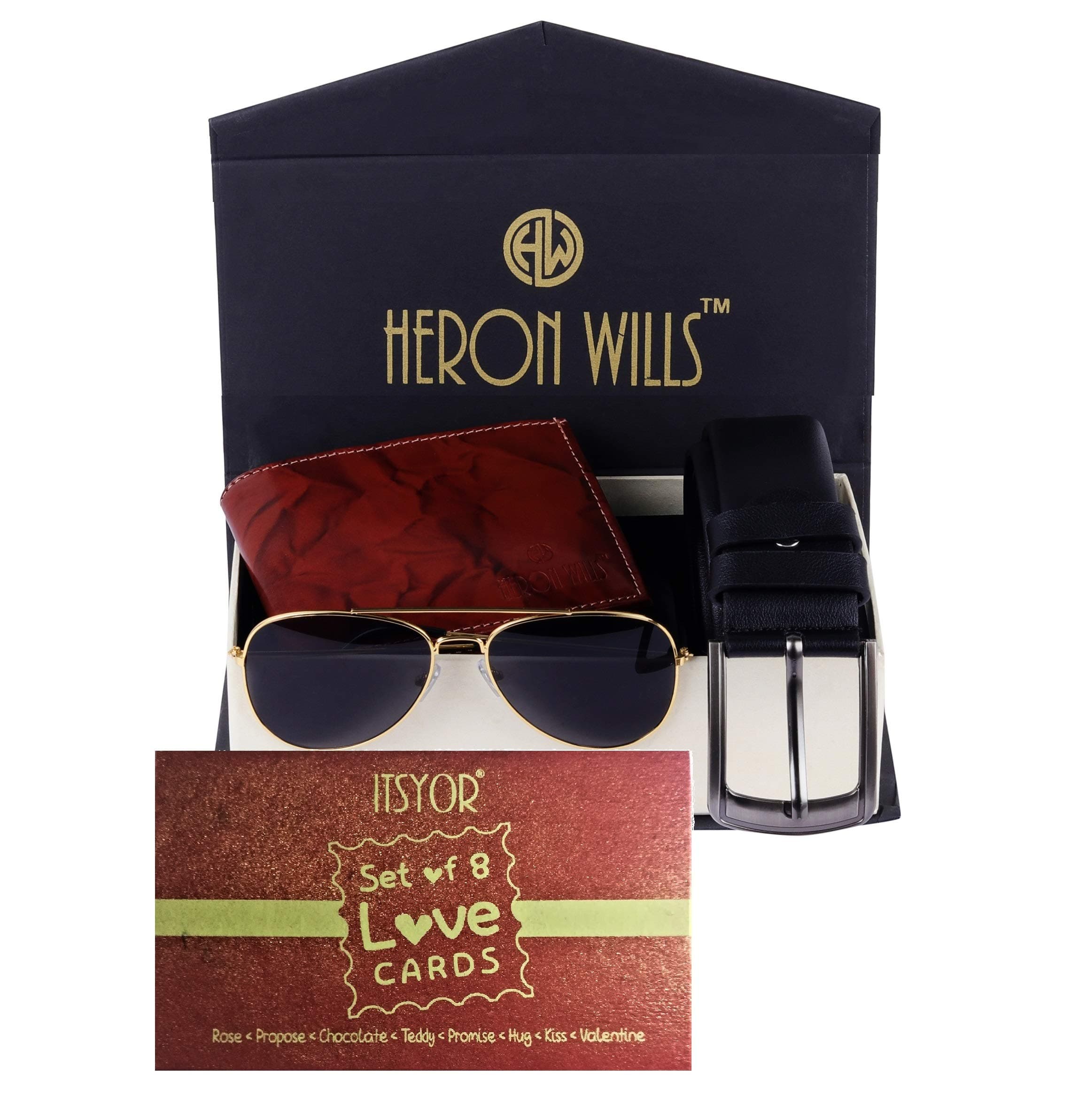 ITSYOR Heron Wills Men's Leather Combo Of Belt, Wallet & Sunglass(,Multicolor,Free Size)