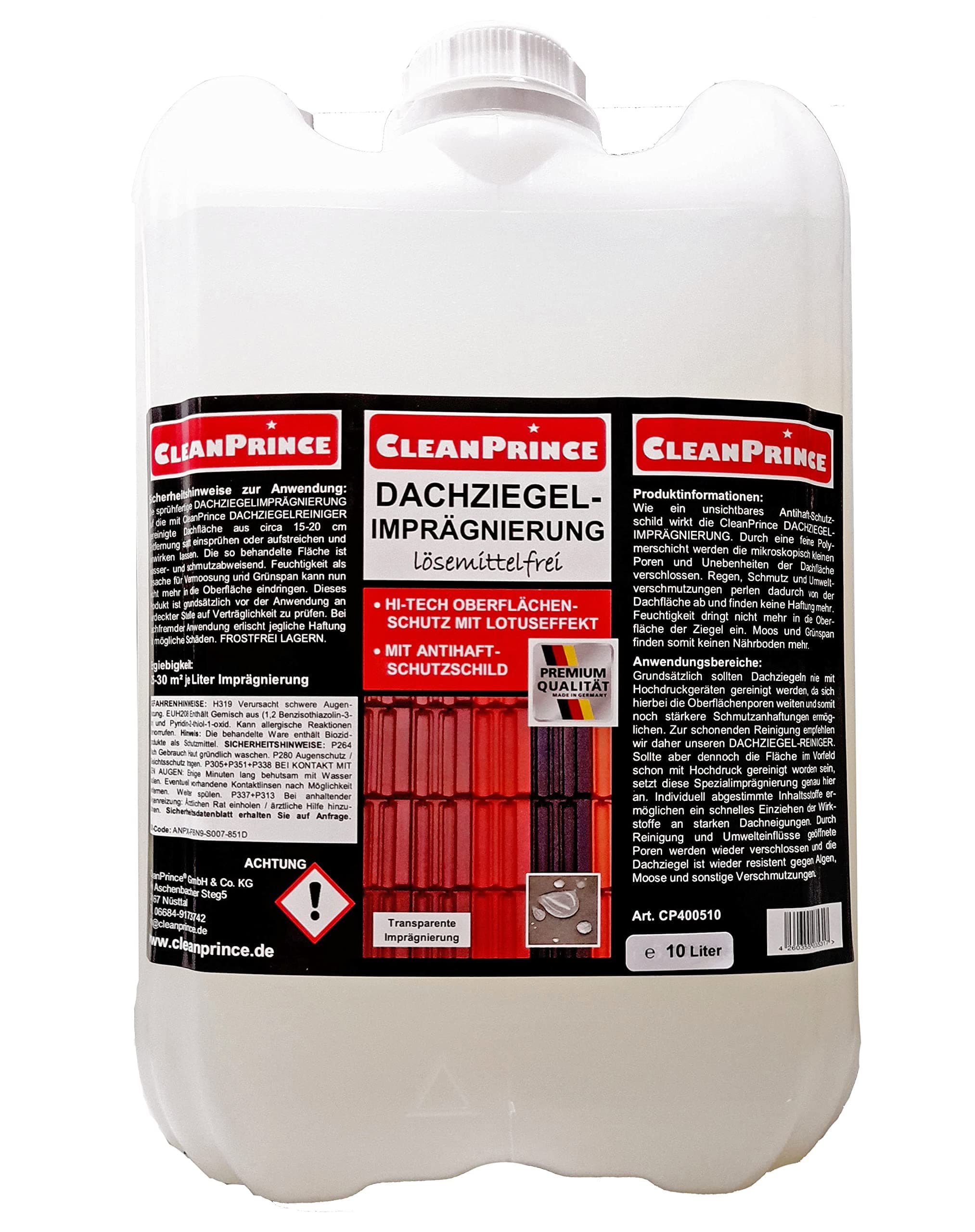 CleanPrince10 Liter Dachziegelimprägnierung Dachziegel-Imprägnierung Dachversiegelung Dachimprägnierung Solvent Free Sealer Protection Brick Dachziegelschutz Coating from Weather Algae Moss Verdigris