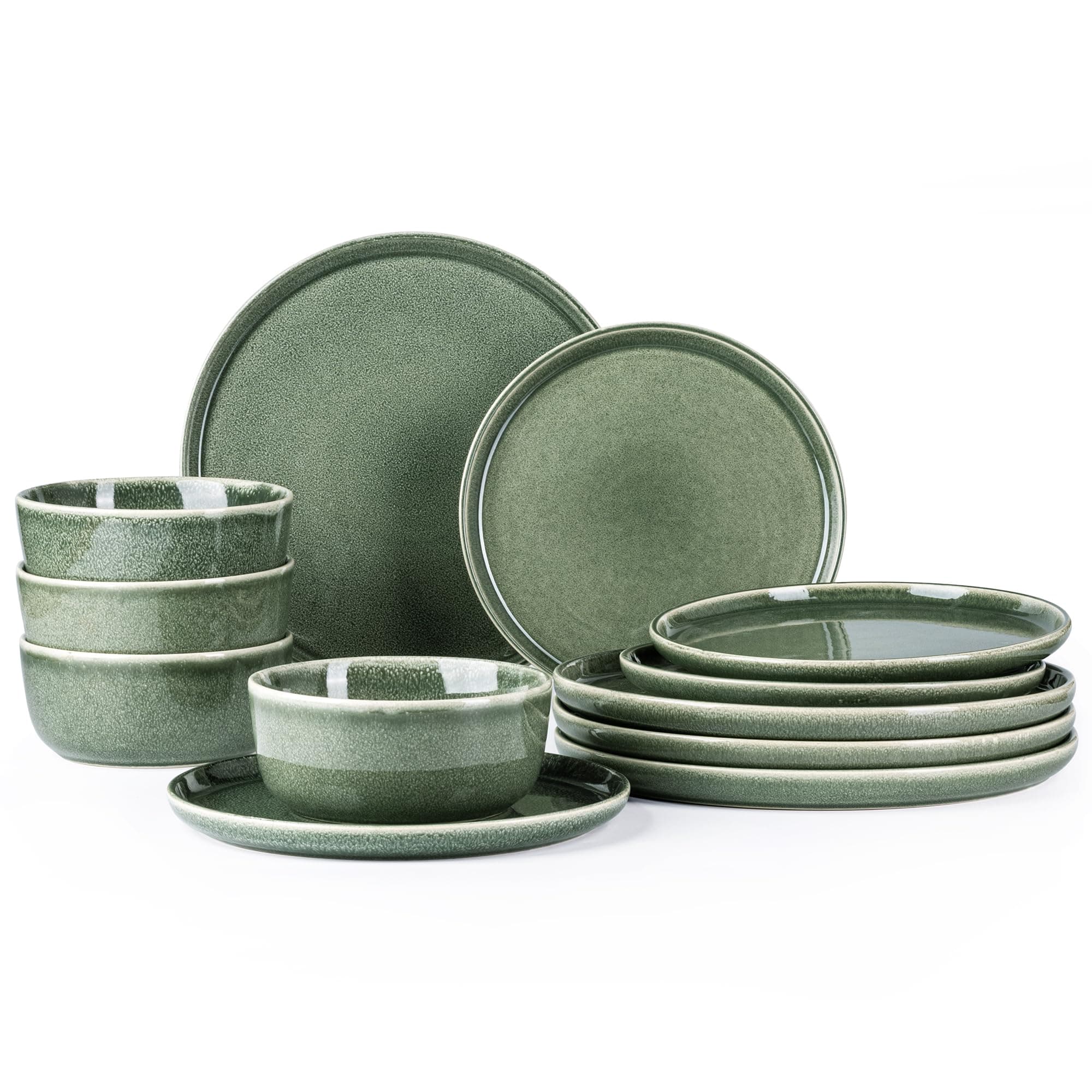 AmorArcStoneware Dinnerware Sets for 4,Round Reactive Glaze Ceramic Plates and Bowls Set,Highly Scratch Resistant | Dishwasher & Microwave Safe Dishes Set,Service for 4 (12pc)