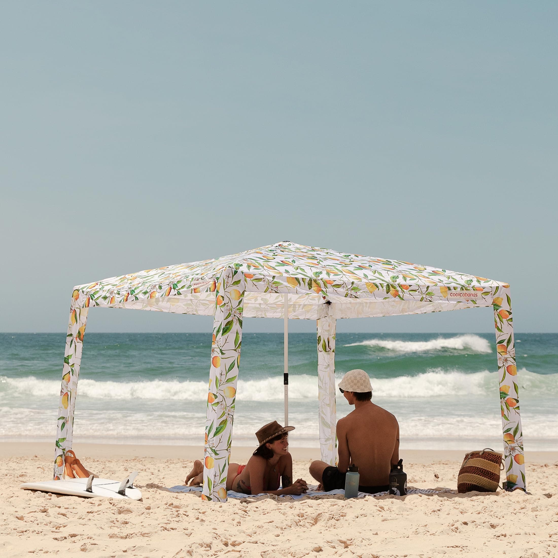 CoolCabana Beach Shade Tent - Easy Setup, UPF 50+ Protection, Large & Medium Sizes, Compact & Wind Resistant - Beach Cabana for The Whole Family - Lemon Scarletta, Medium