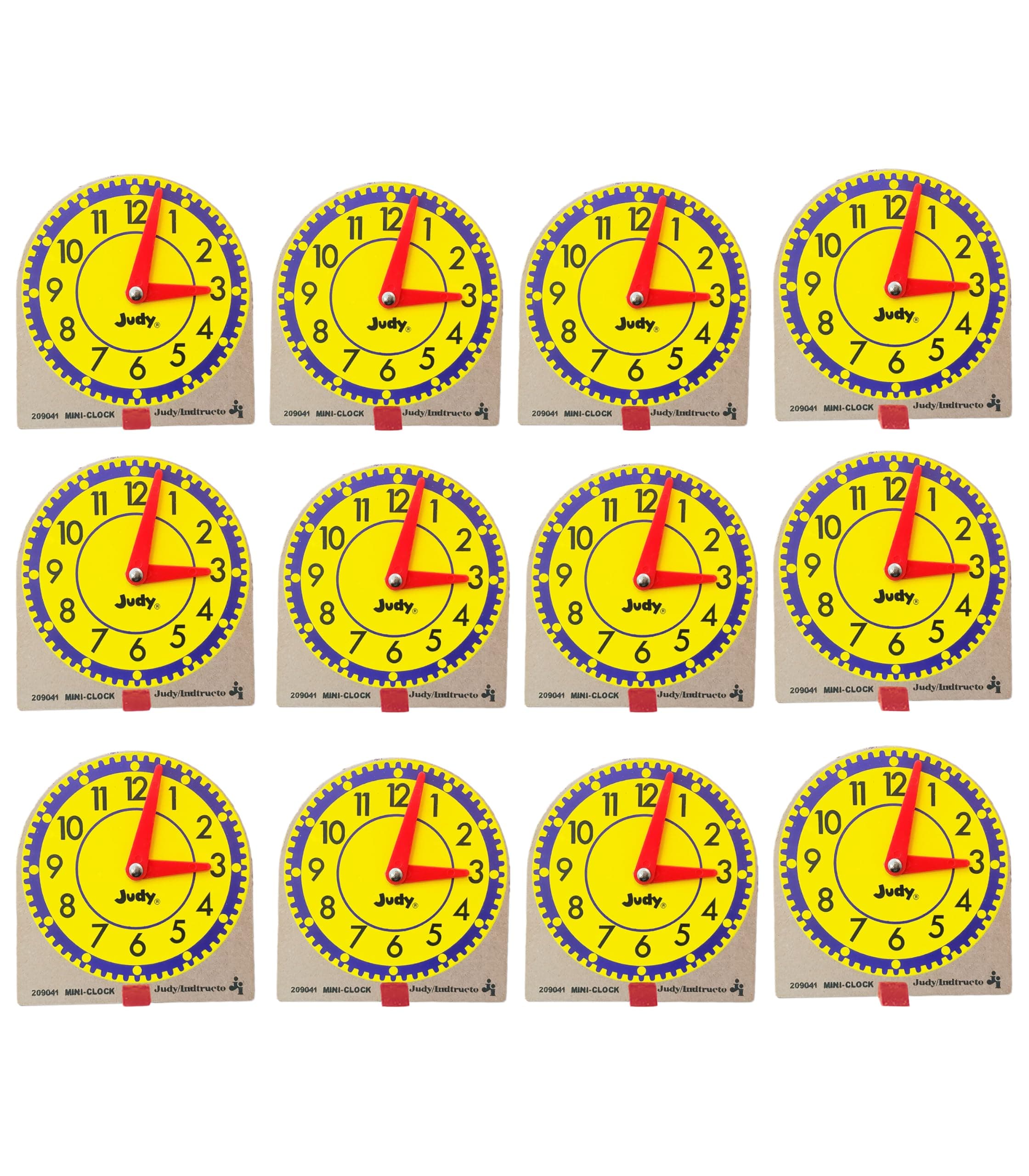 Judy Carson Dellosa 12 Mini Judy Clocks Set, 4" x 4" Learning Clock for Kids Ages 4-8, Kids Analog Clock for Teaching Time, Teaching Time Activity Set for Schools, Homeschool and Daycare