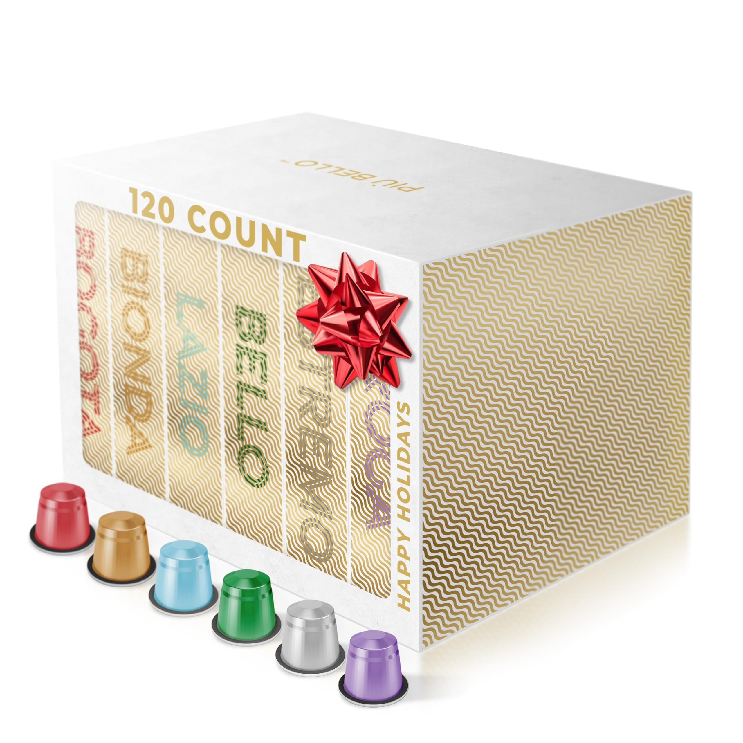 Espresso Coffee Pods – Variety Pack for Nespresso Original Machines – Light Roast, Dark Roast, Chocolate, Nutty, Caramel – Kosher, Rich & Balanced (120 Count, 6 Flavors)