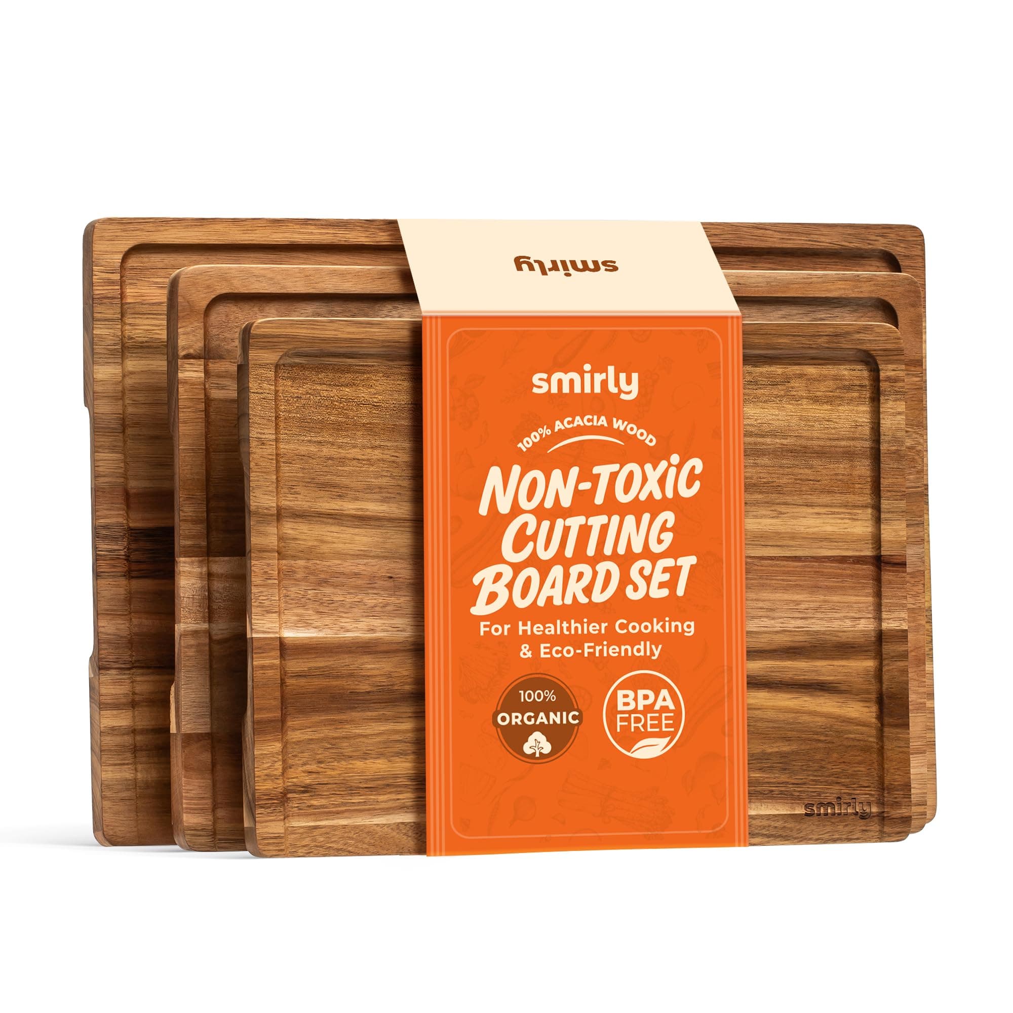 SMIRLY Wood Cutting Board, Bamboo Cutting Board Set, Chopping Board and Wooden Cutting Boards for Kitchen, Small Wood Cutting Board and butcher block (Acacia Wood, 3 Pack)