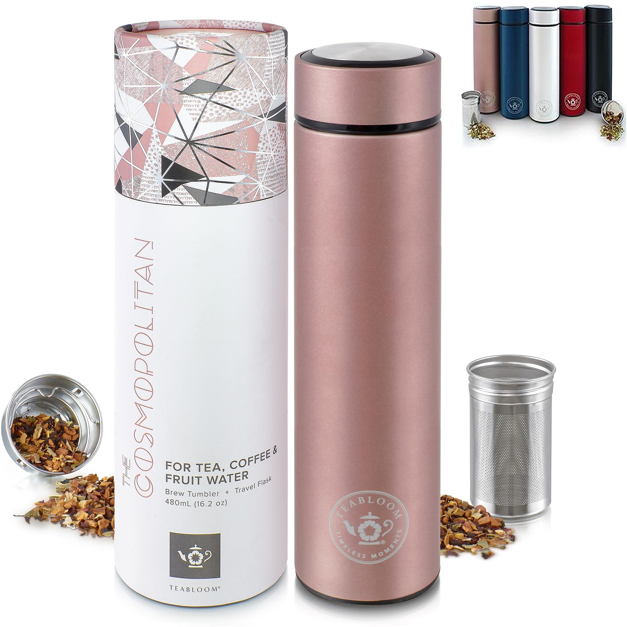Teabloom - The ORIGINAL All-Brew Travel Tumbler & Thermos | OPRAH’s Favorite | 16oz/480ml Stainless Steel Insulated Water Bottle/Tea Flask/Cold Brew Coffee Mug