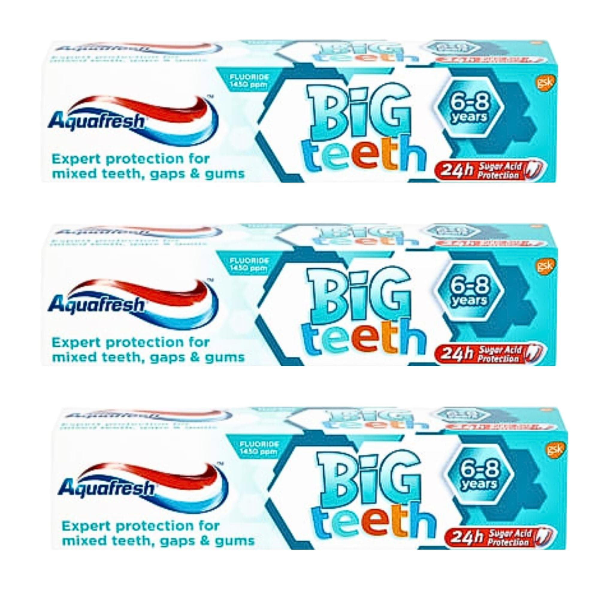Toothpaste for Kids Bundle Consisting of Big Teeth 6-8 Years (3 Pack) with Oerich Lunchbox Card